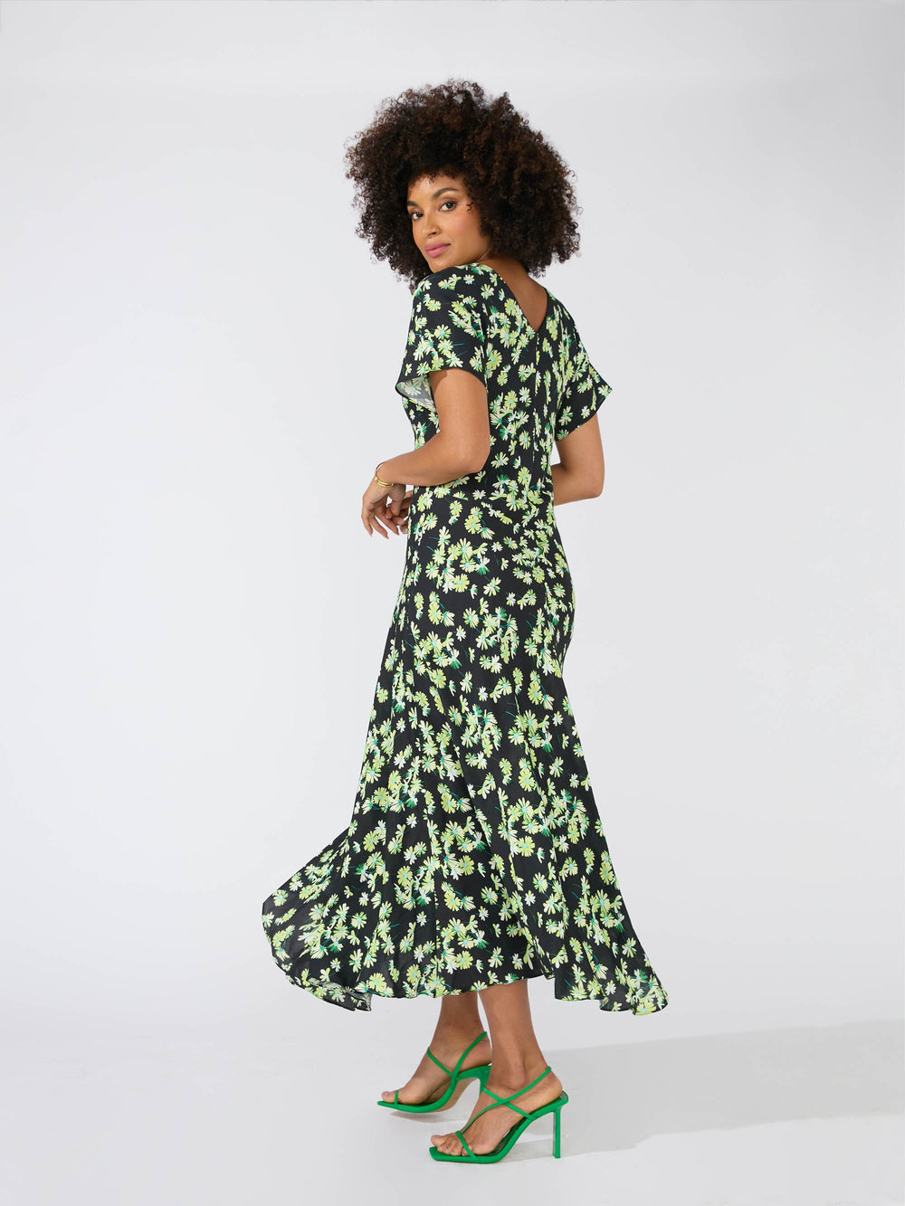 Indigo Flowers Olive Green Plus Size Rockabilly Midi Dress - Jadis