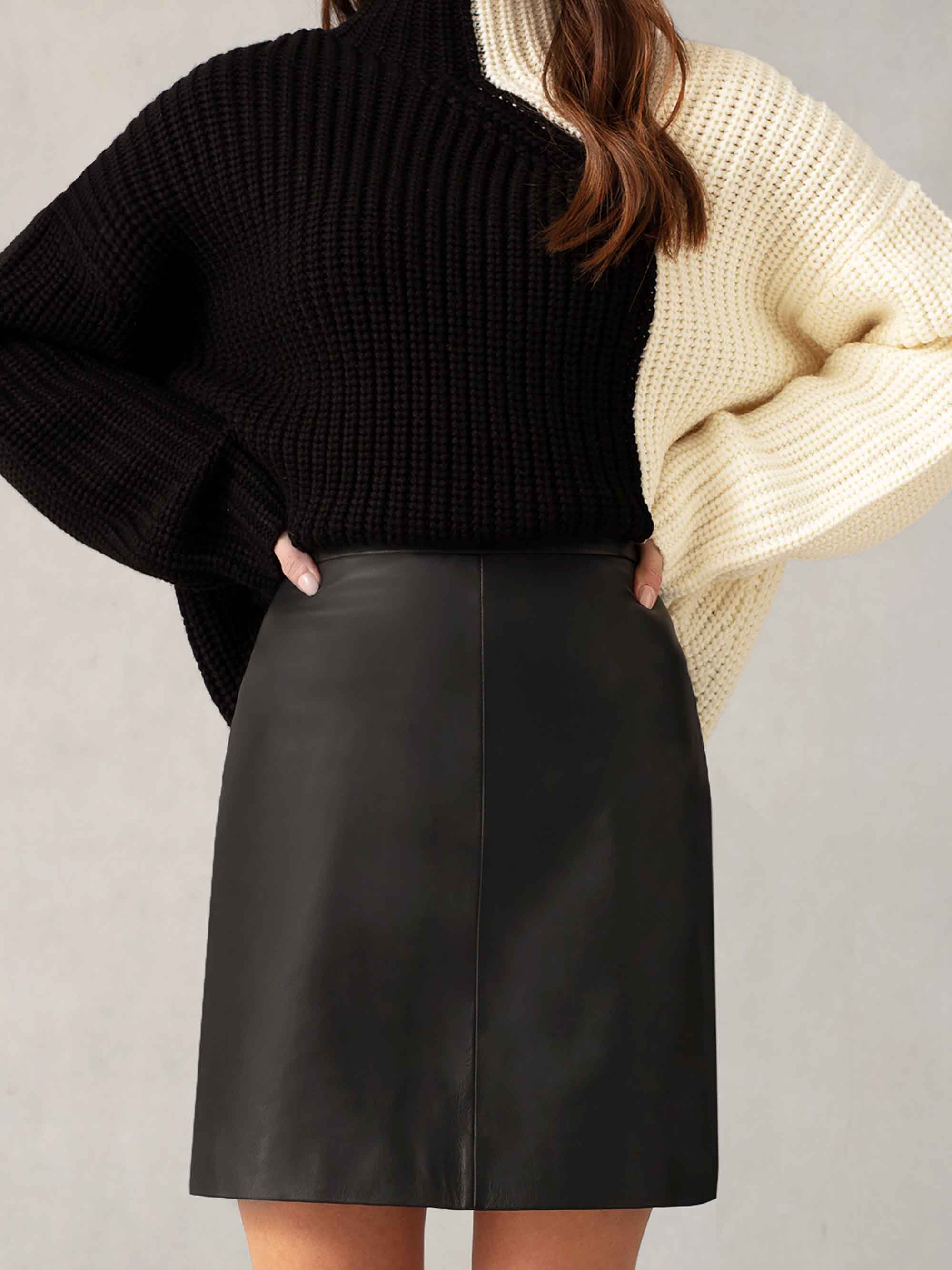 Turtleneck and deals leather skirt