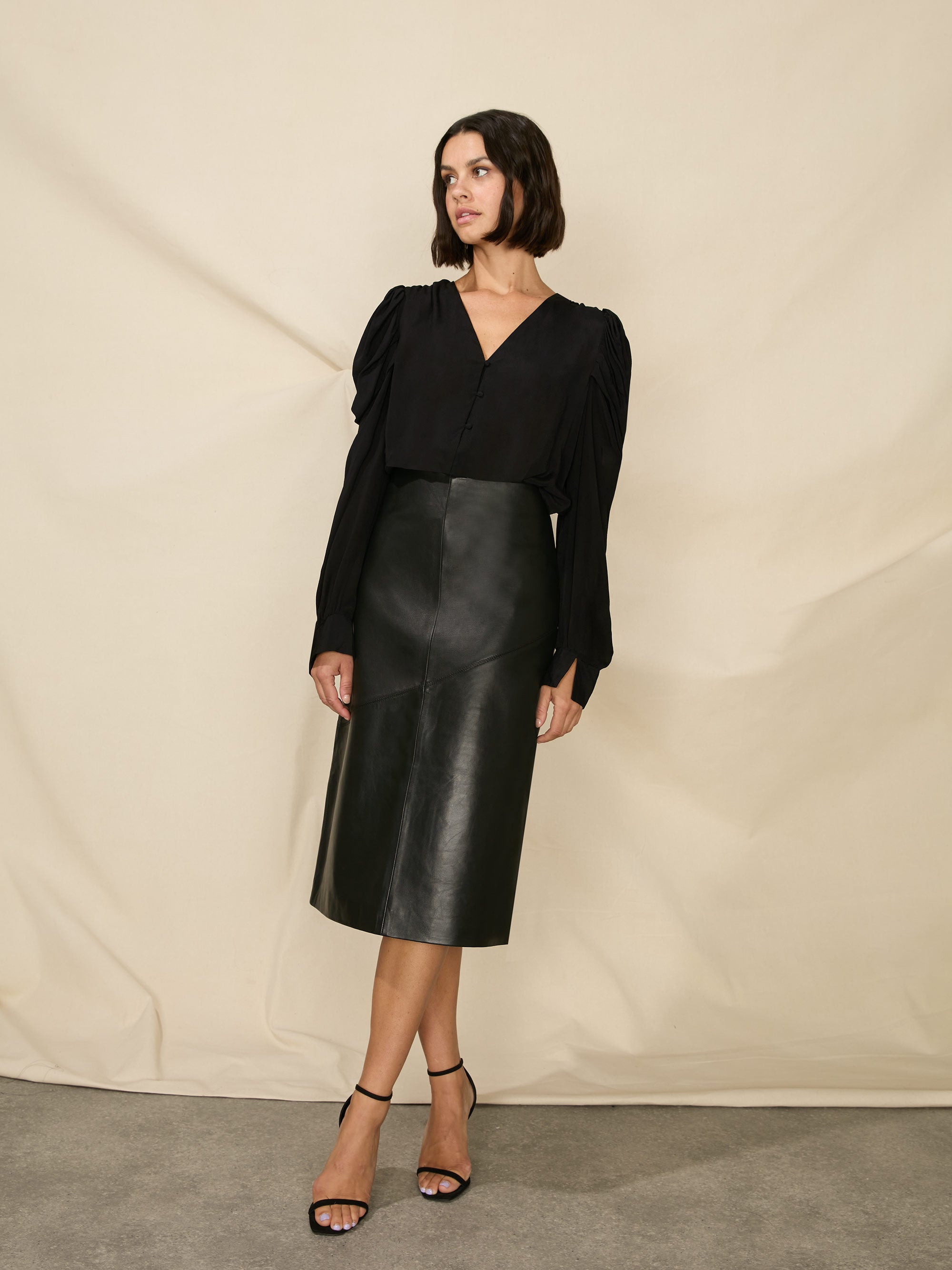 Petite midi faux outlet leather skirt