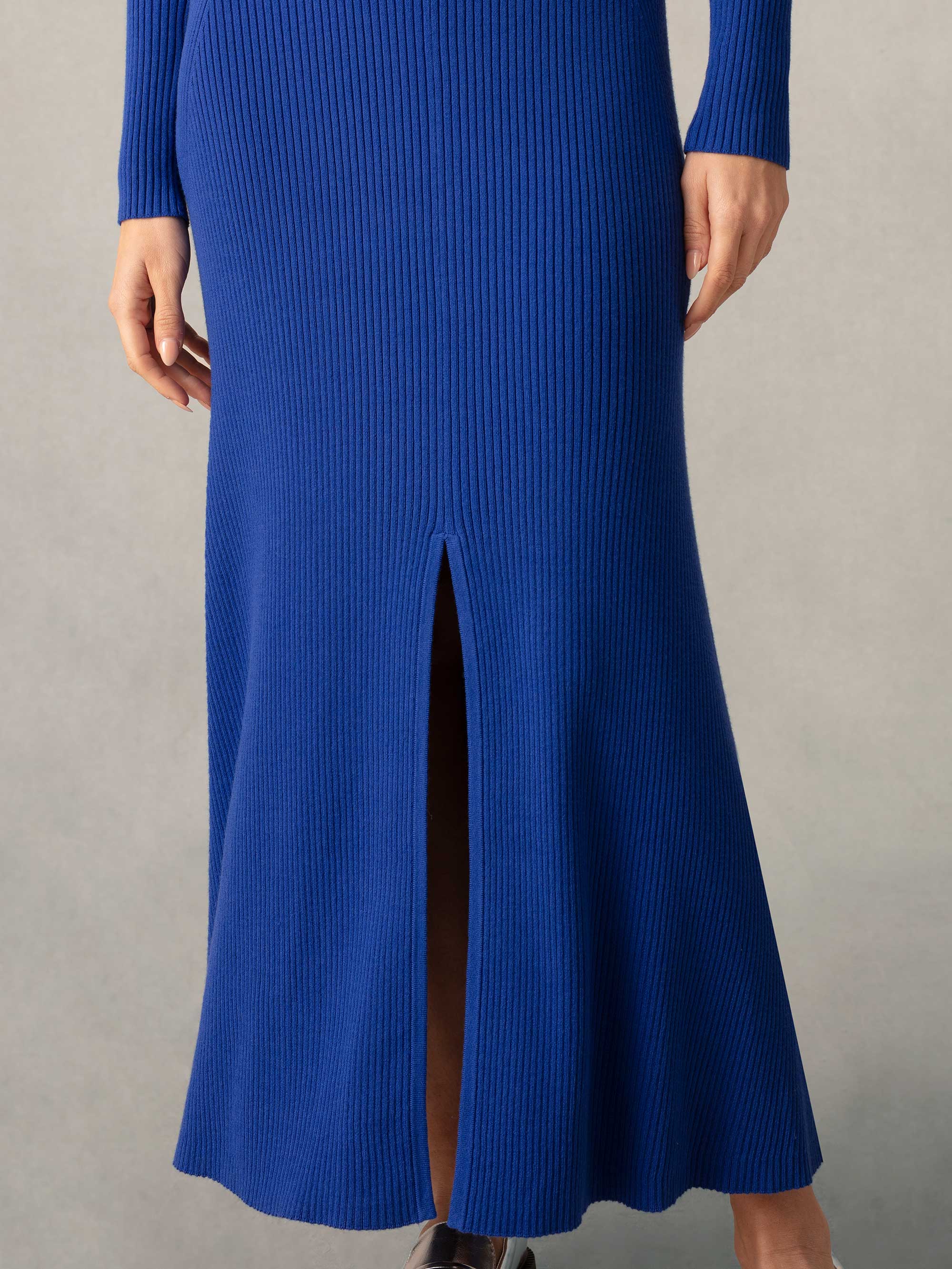 オールインワン・サロペット Dondup Fitted Blue Midi Dress With Ribbed Texture Blue ribbed midi dress