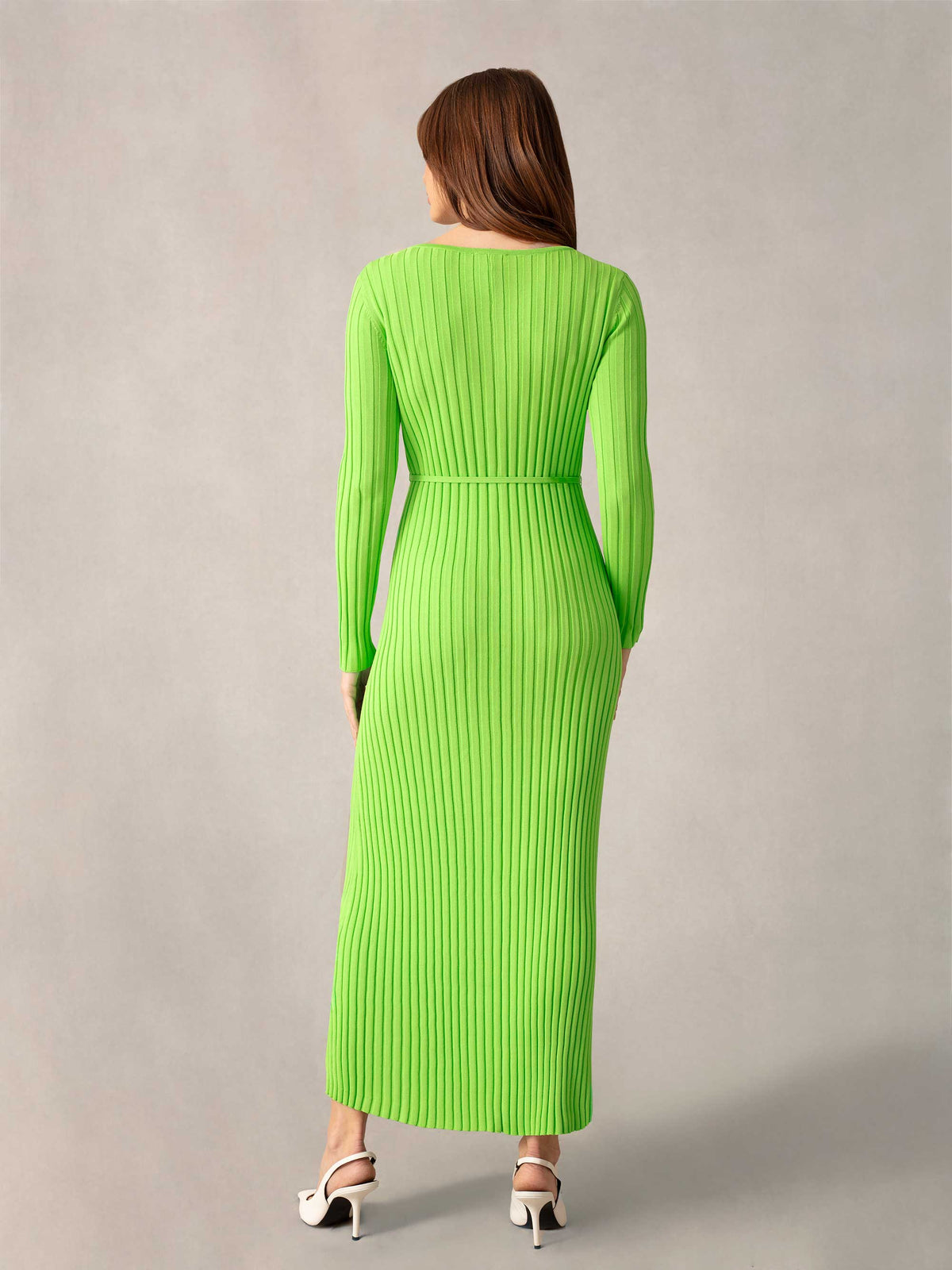 Lime Wide Rib Knit V-Neck Maxi Dress
