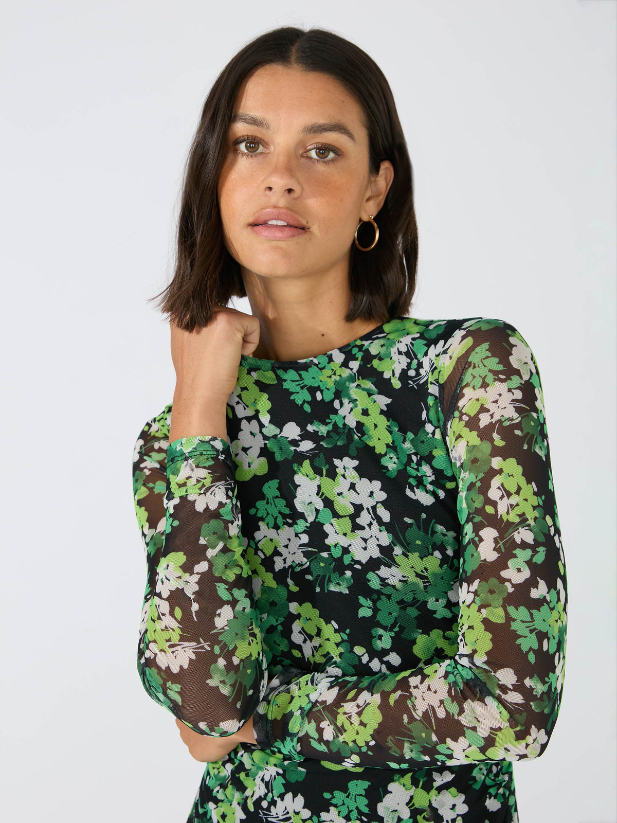 Petite Green Floral Mesh Split Side Midi Dress