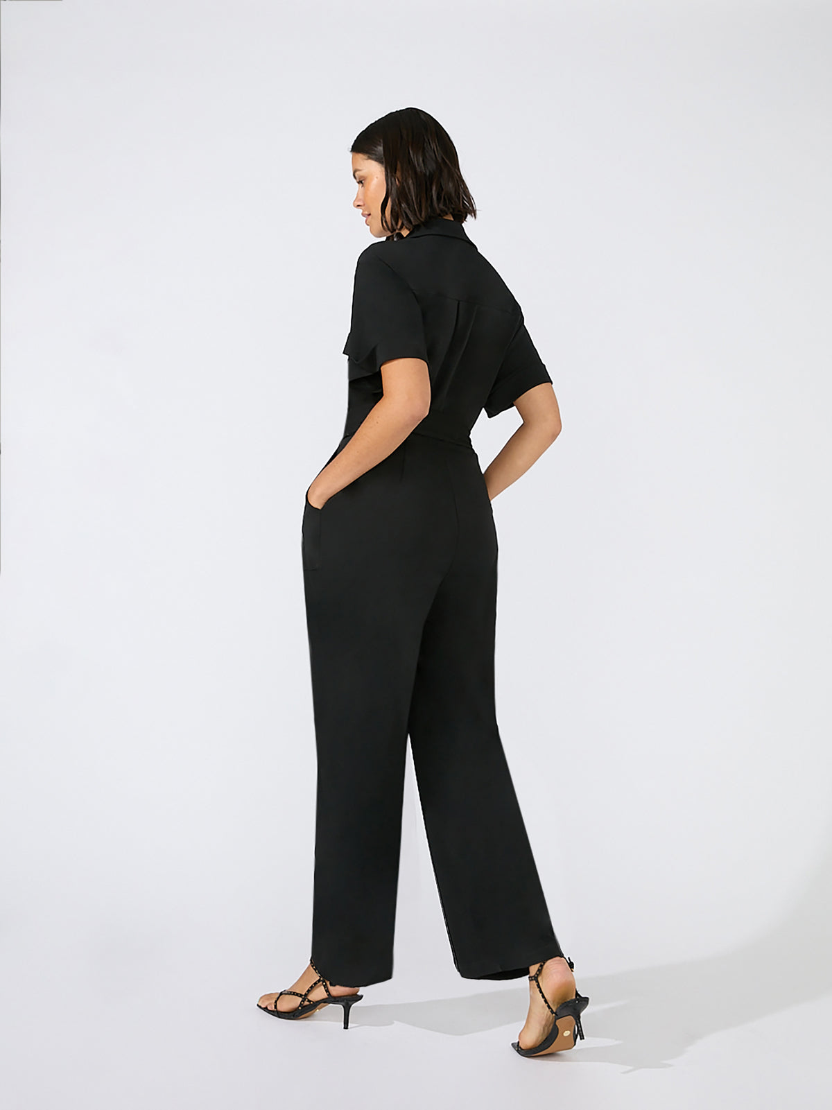 Petite Black Jersey Crepe Short Sleeve Jumpsuit