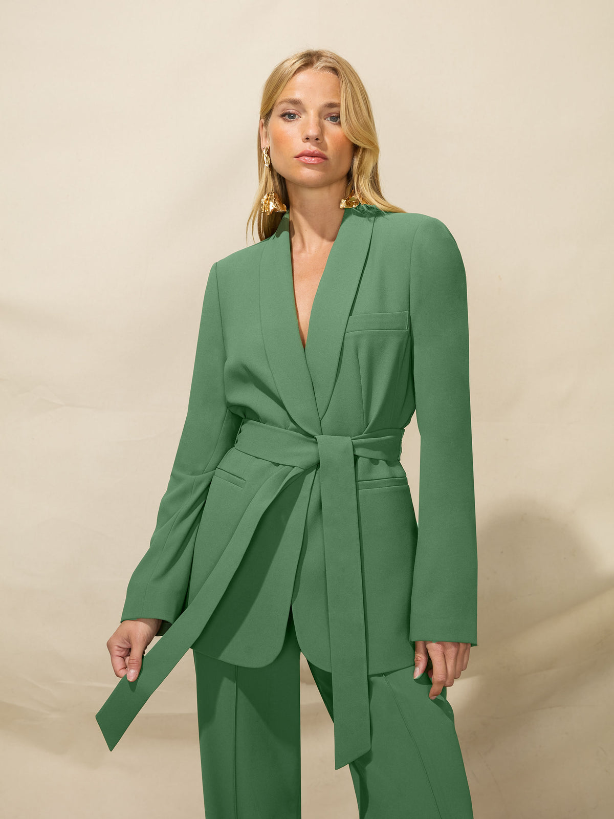 Olive Green Belted Blazer