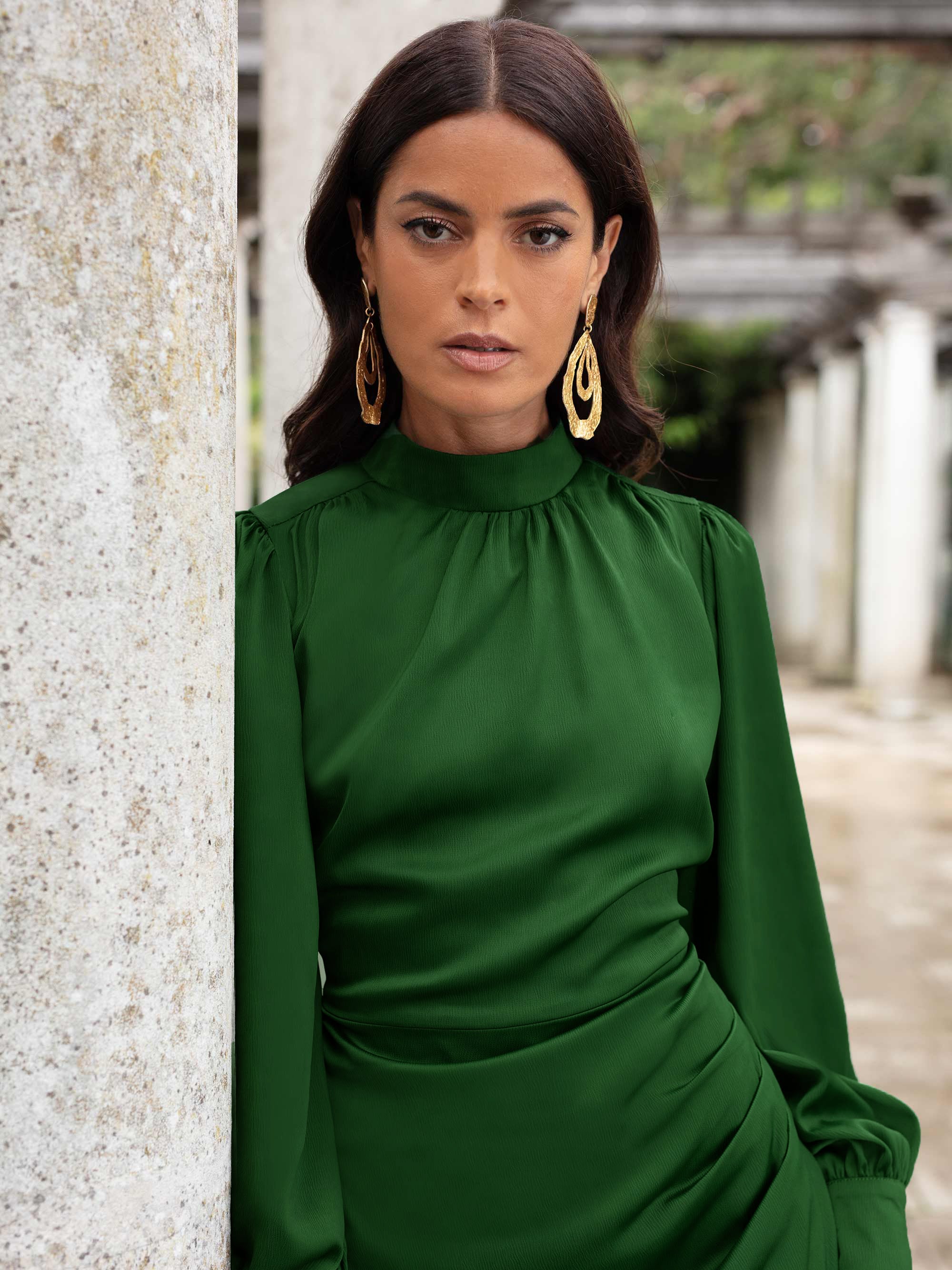 Green Satin High Neck Wrap Skirt Dress – Ro&Zo