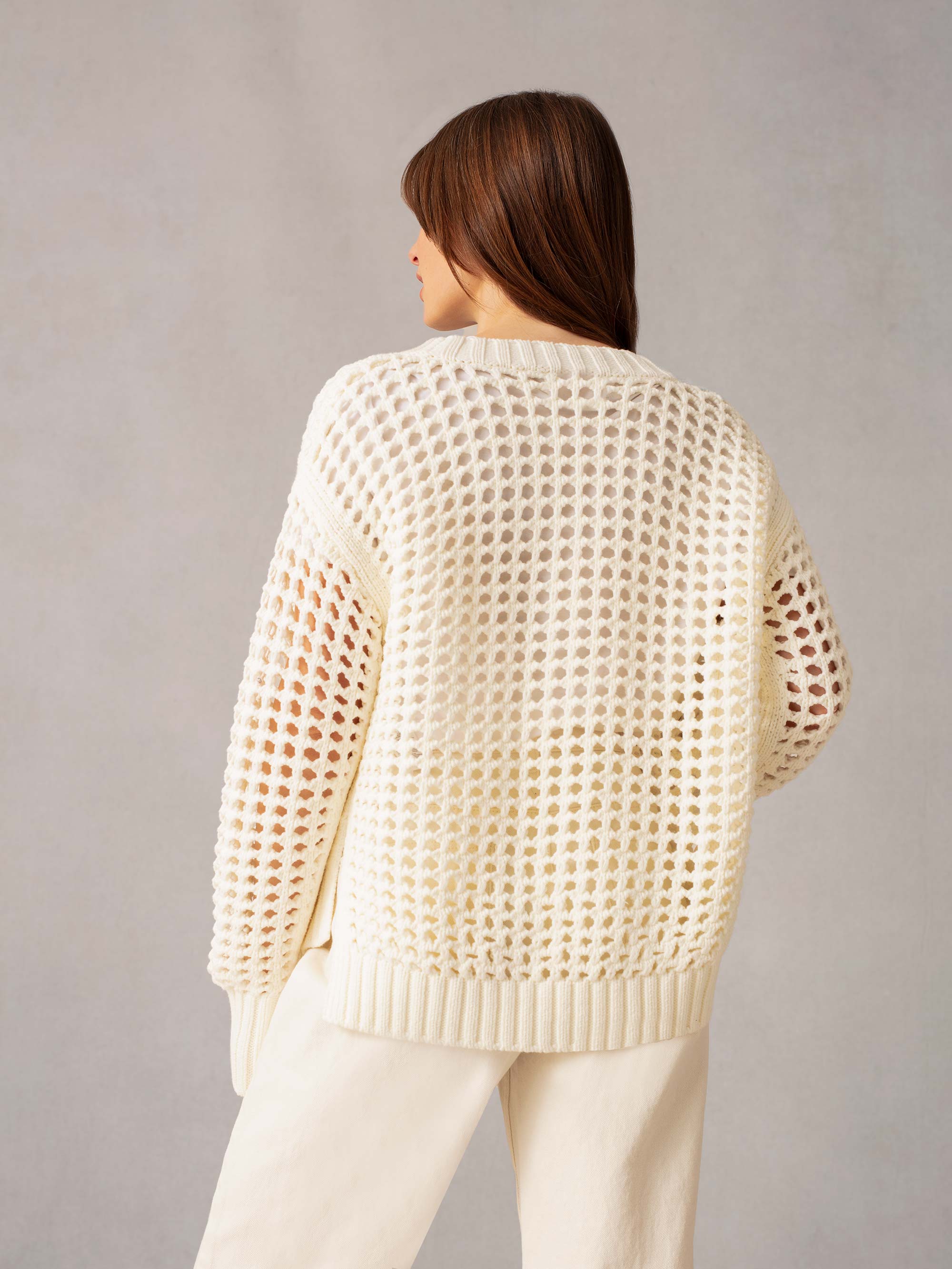 Cream Crochet Knit Cardigan Ro Zo