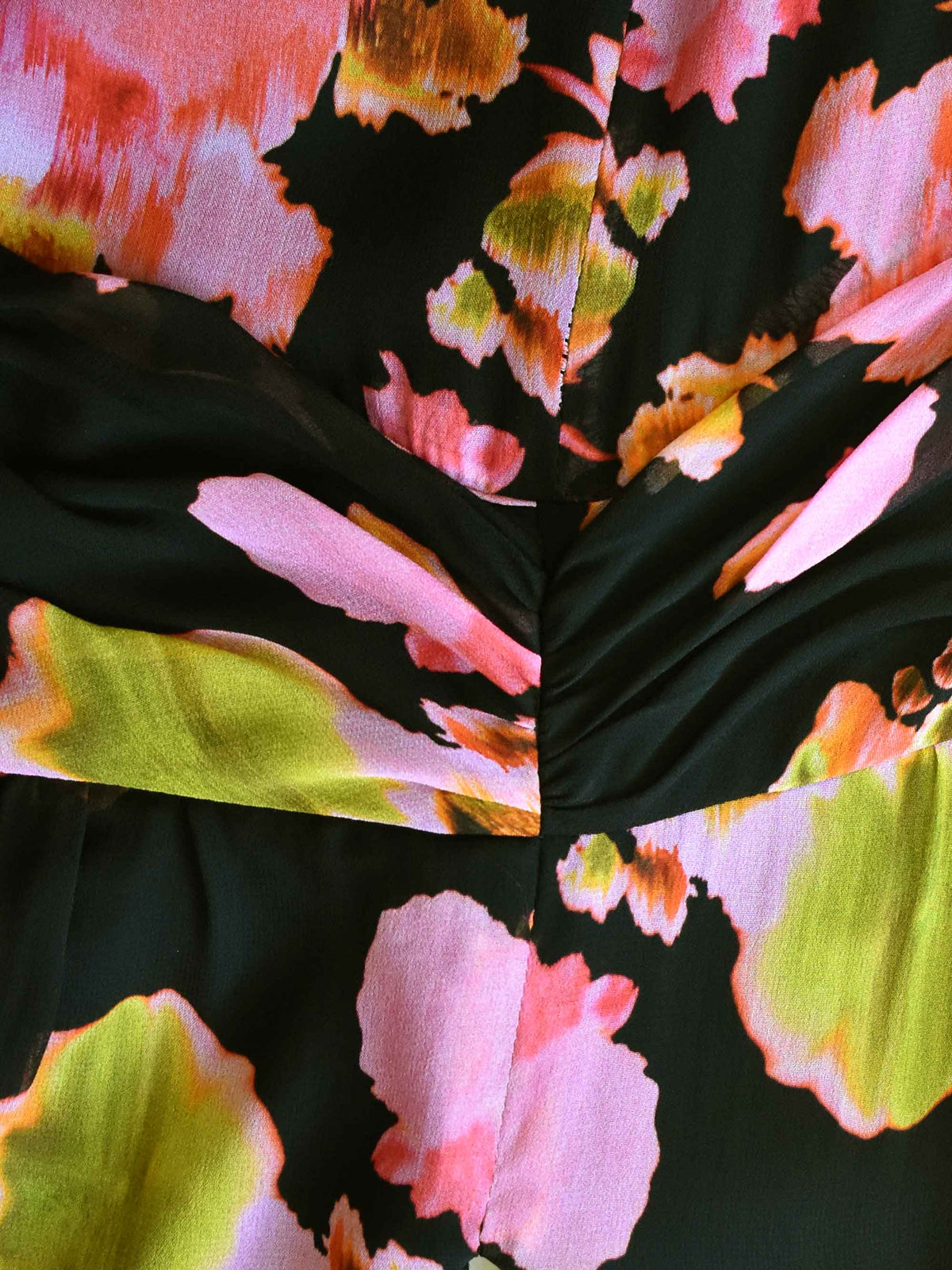 Petite Blurred Floral V-Neck Midi Dress