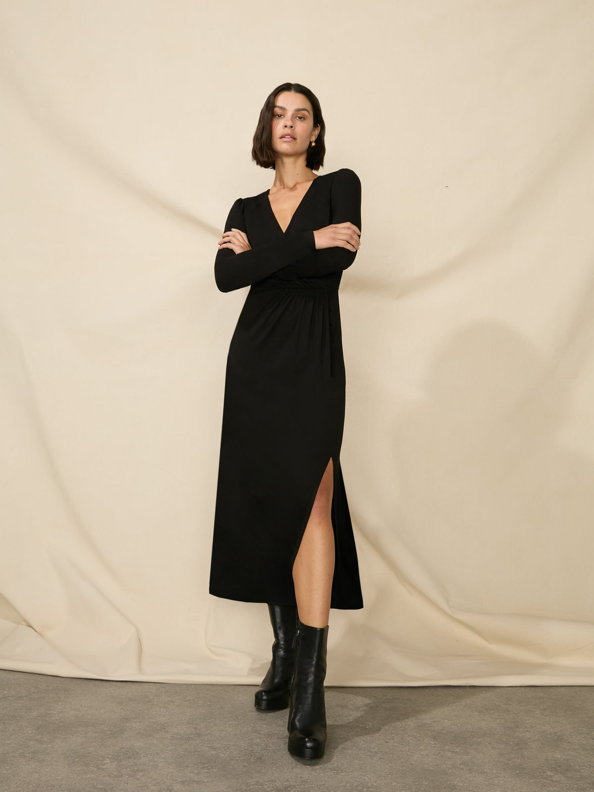 Petite Black Jersey Long Sleeve Wrap Dress