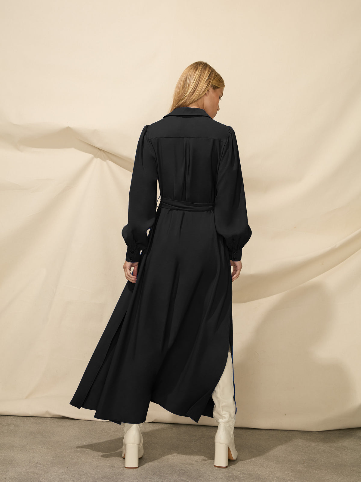 Black Modal Midi Shirt Dress