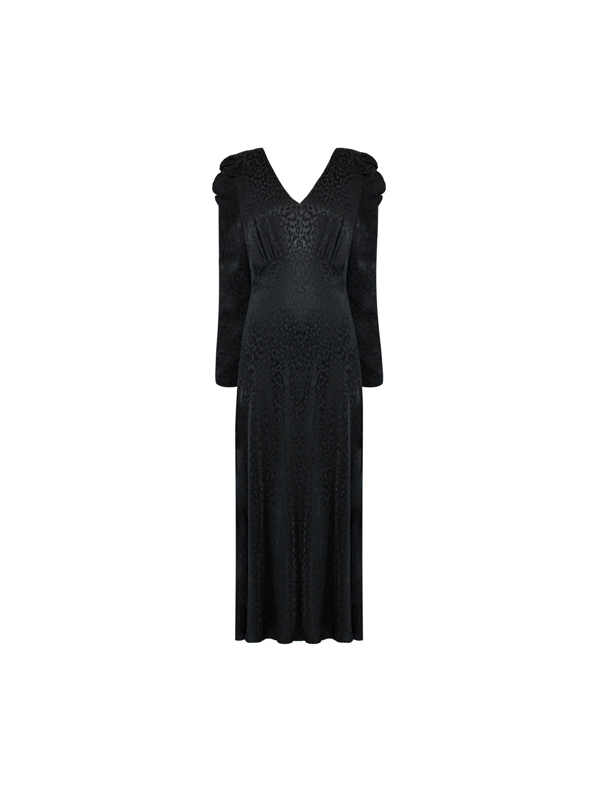 Black Satin Jacquard Puff Sleeve Dress