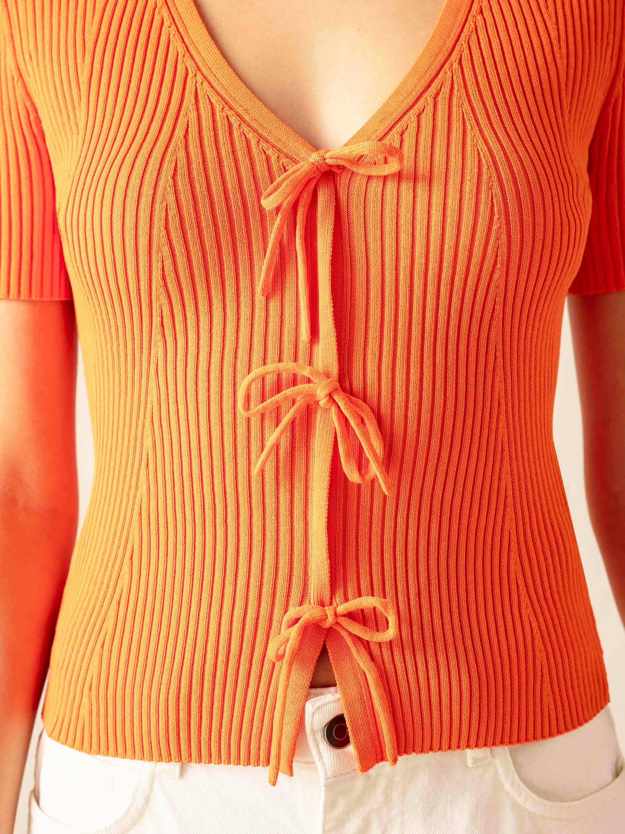 マノフ MANOF FLARE RIB KNIT TOPS （ORANGE） マノフ MANOF FLARE RIB KNIT TOPS （ORANGE） - ファッション