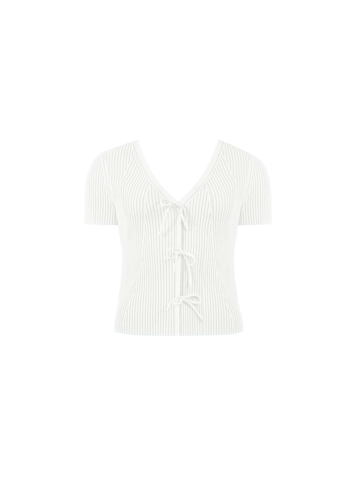 Cream Tie Front Ribbed Top