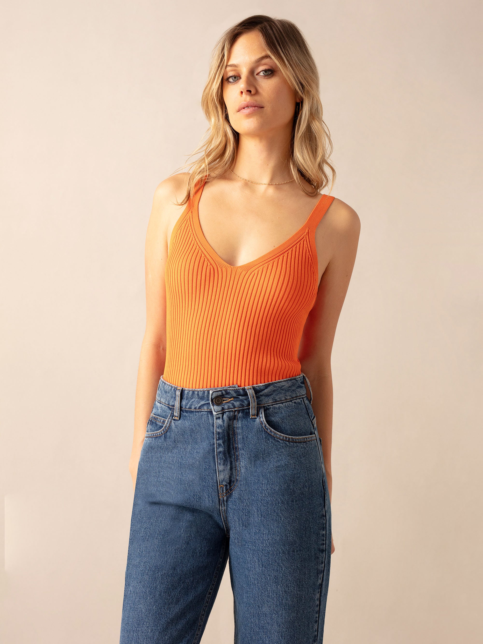 Orange Ribbed Knit Vest Top – Ro&Zo