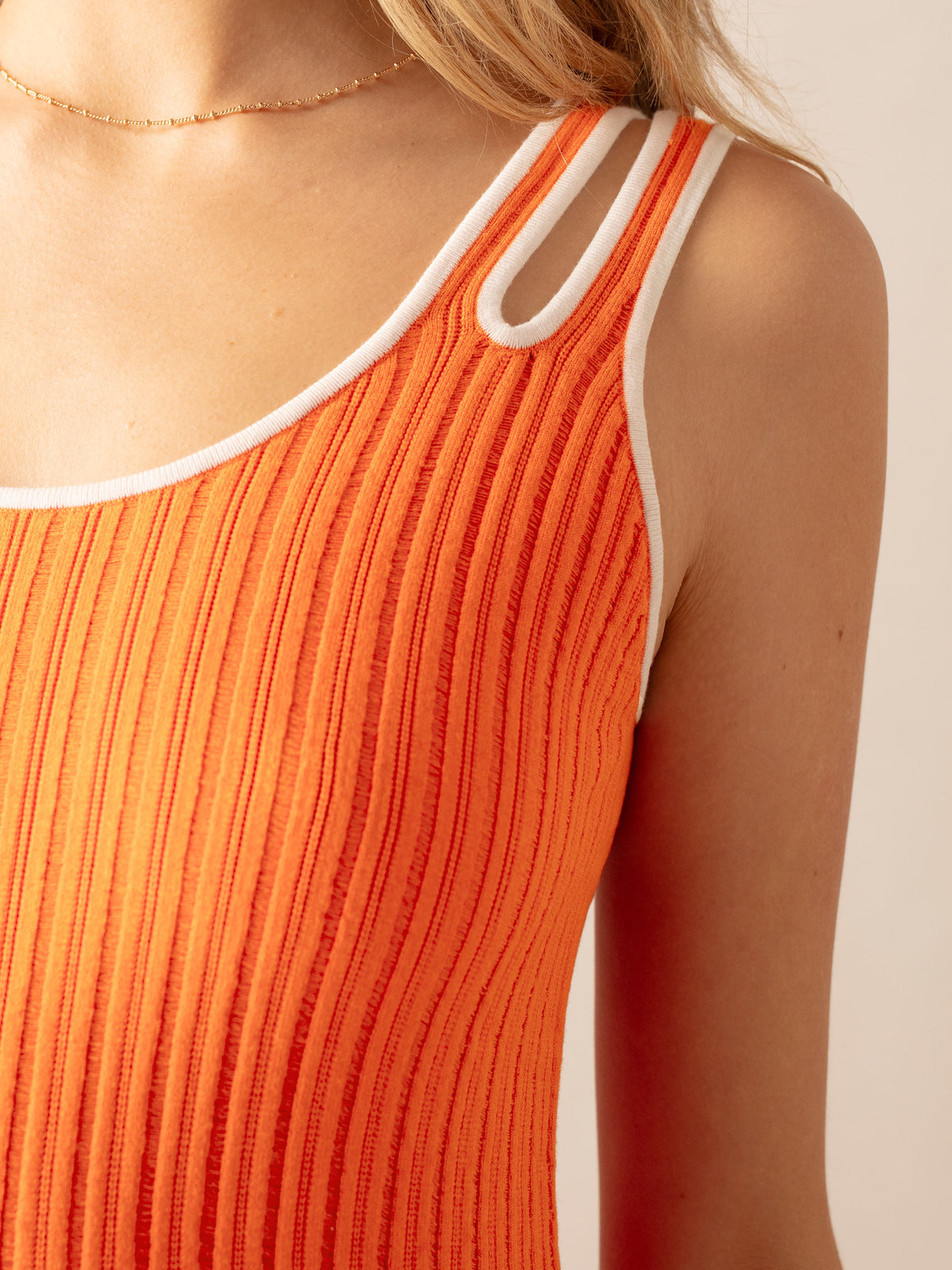 Orange Contrast Cut Out Shoulder Knit Dress