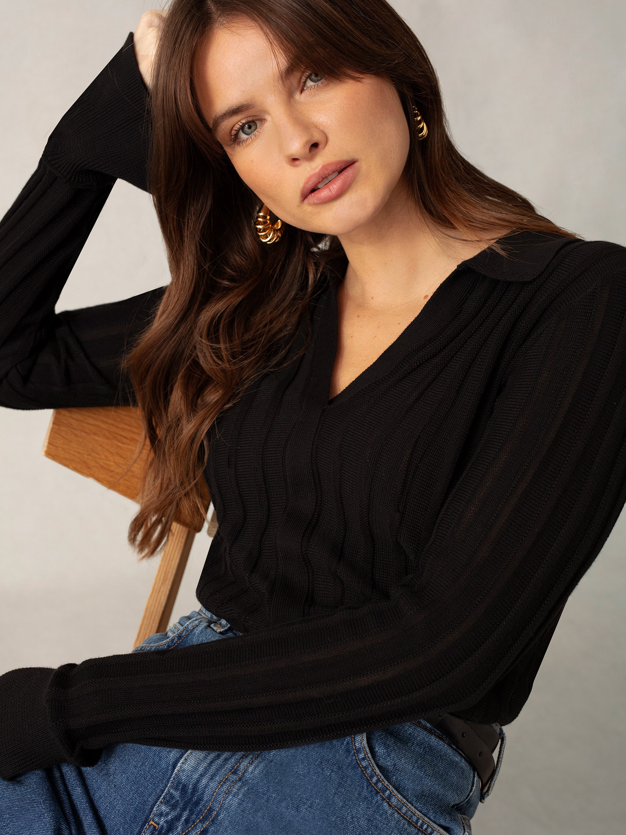 CLANE 24AW VELOR COLLAR KNIT TOPS ブラック CLANE(クラネ)｜VELOUR COLLAR KNIT TOPS ニット/BROWN の通販