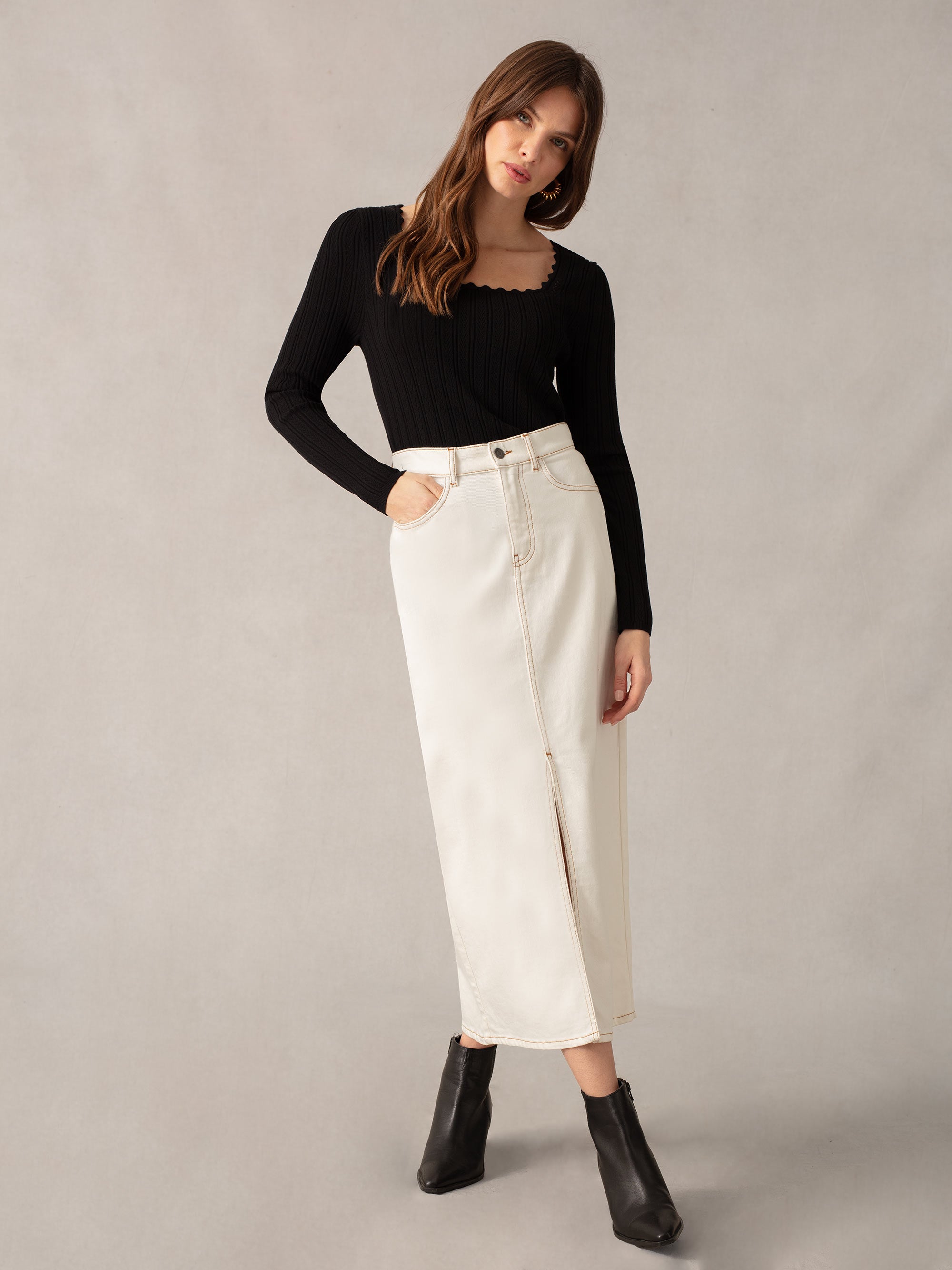 ろろ Black Knit Square Neck Top – Ro&Zo