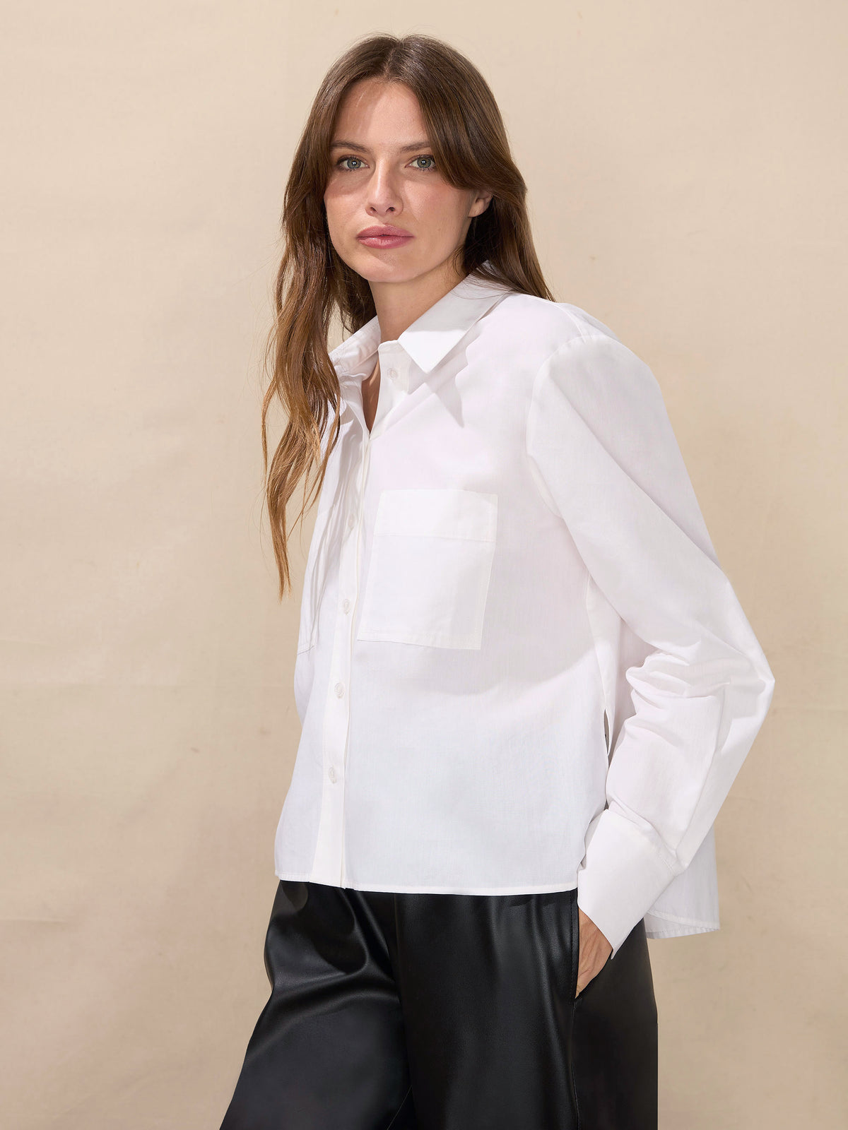 White Pocket Detail Cotton Shirt