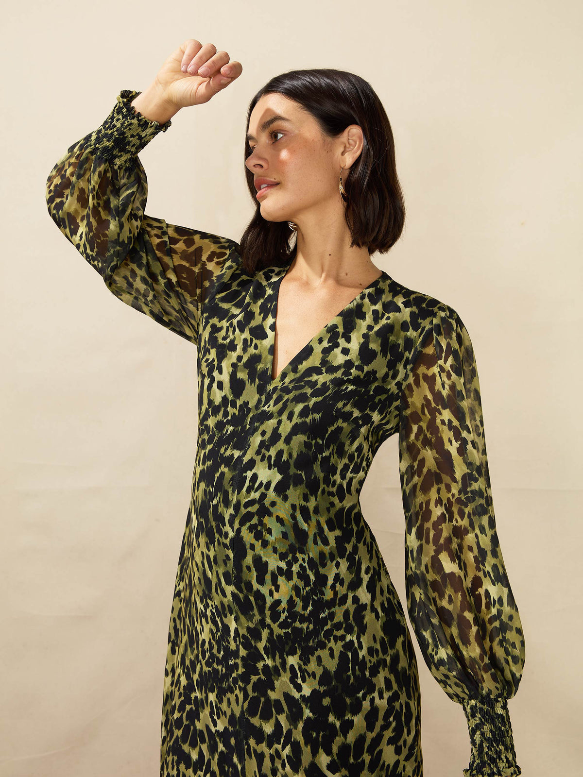 Petite Soft Leopard Print V-Neck Midi Dress