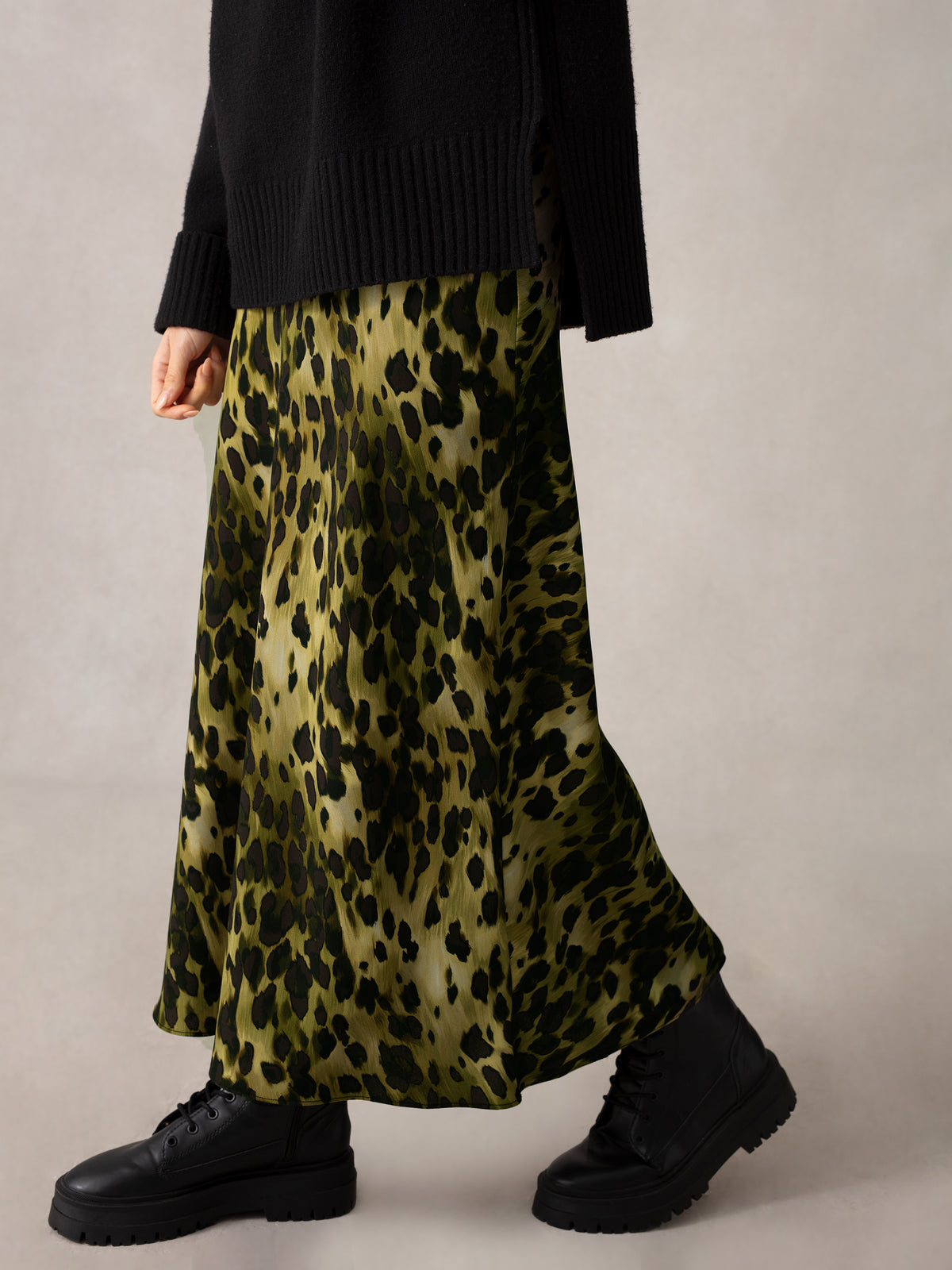 Soft Leopard Bias Cut Skirt