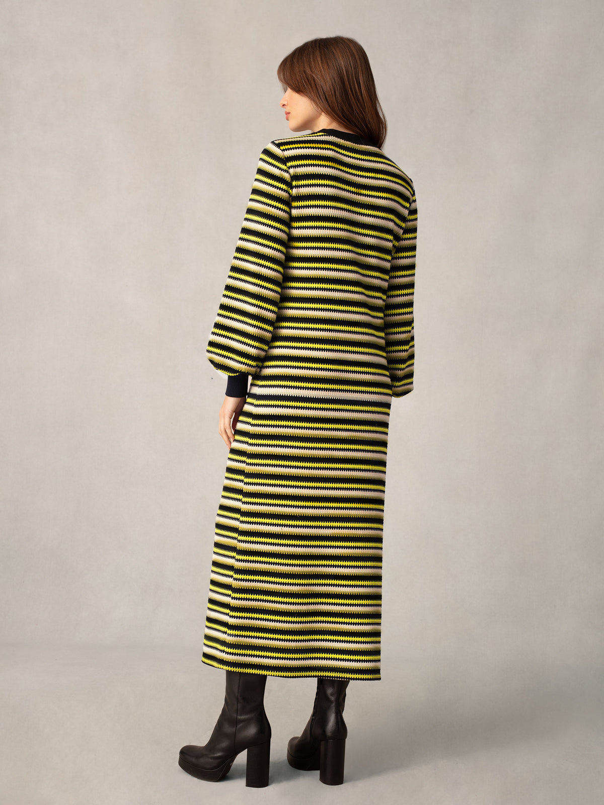 Green Textured Stripe Knitted Dress