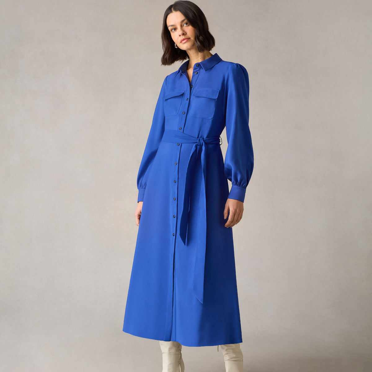 Petite Blue Pocket Detail Midi Shirt Dress – Ro&Zo