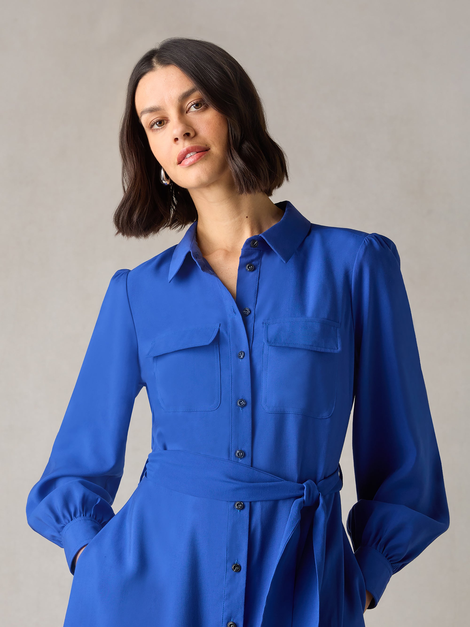 Petite Blue Pocket Detail Midi Shirt Dress Ro Zo