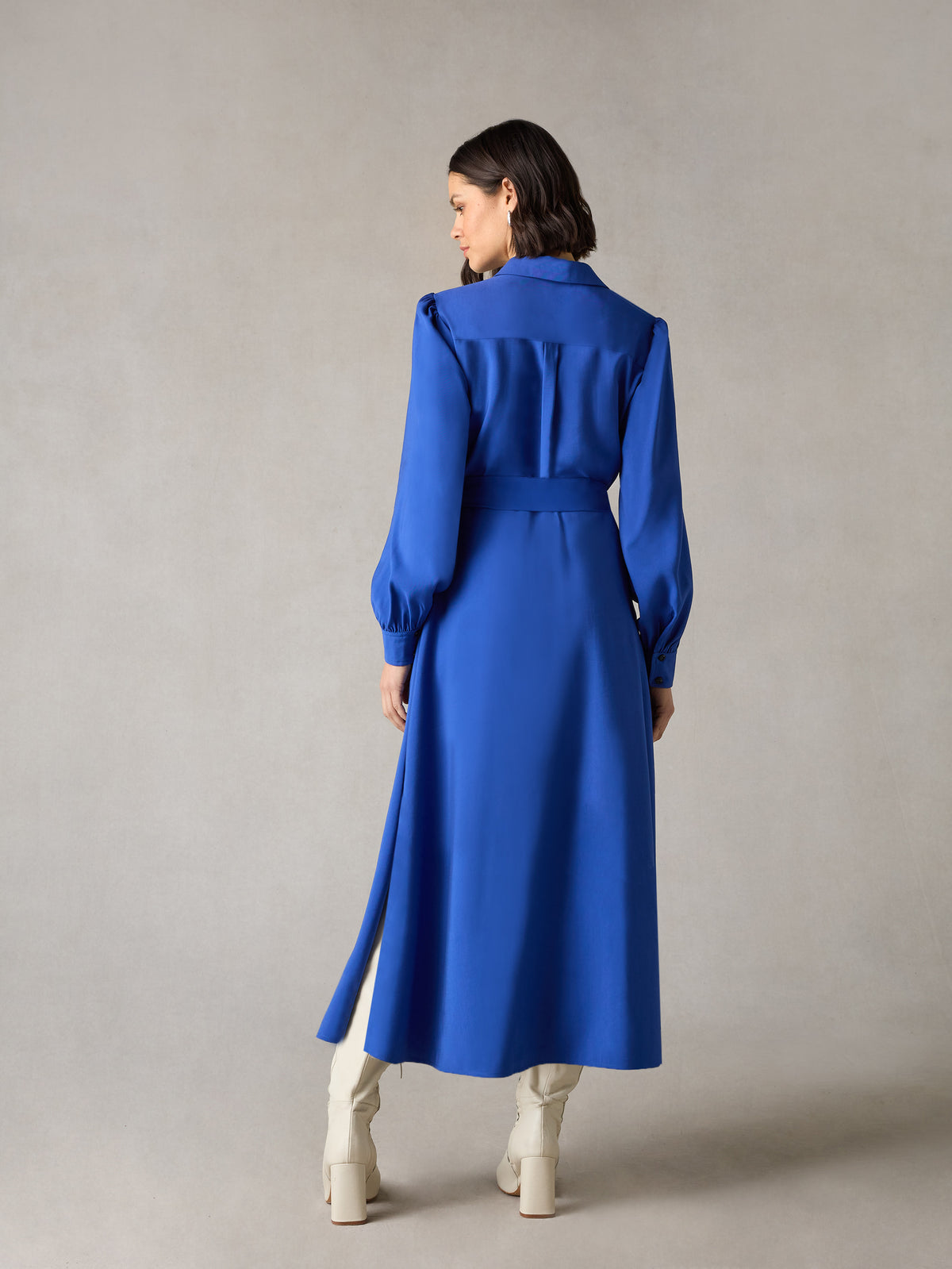Petite Blue Pocket Detail Midi Shirt Dress
