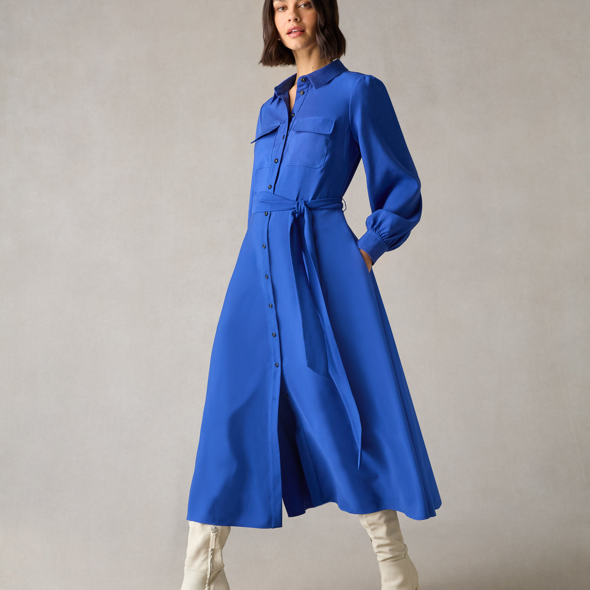 Petite Blue Pocket Detail Midi Shirt Dress – Ro&Zo