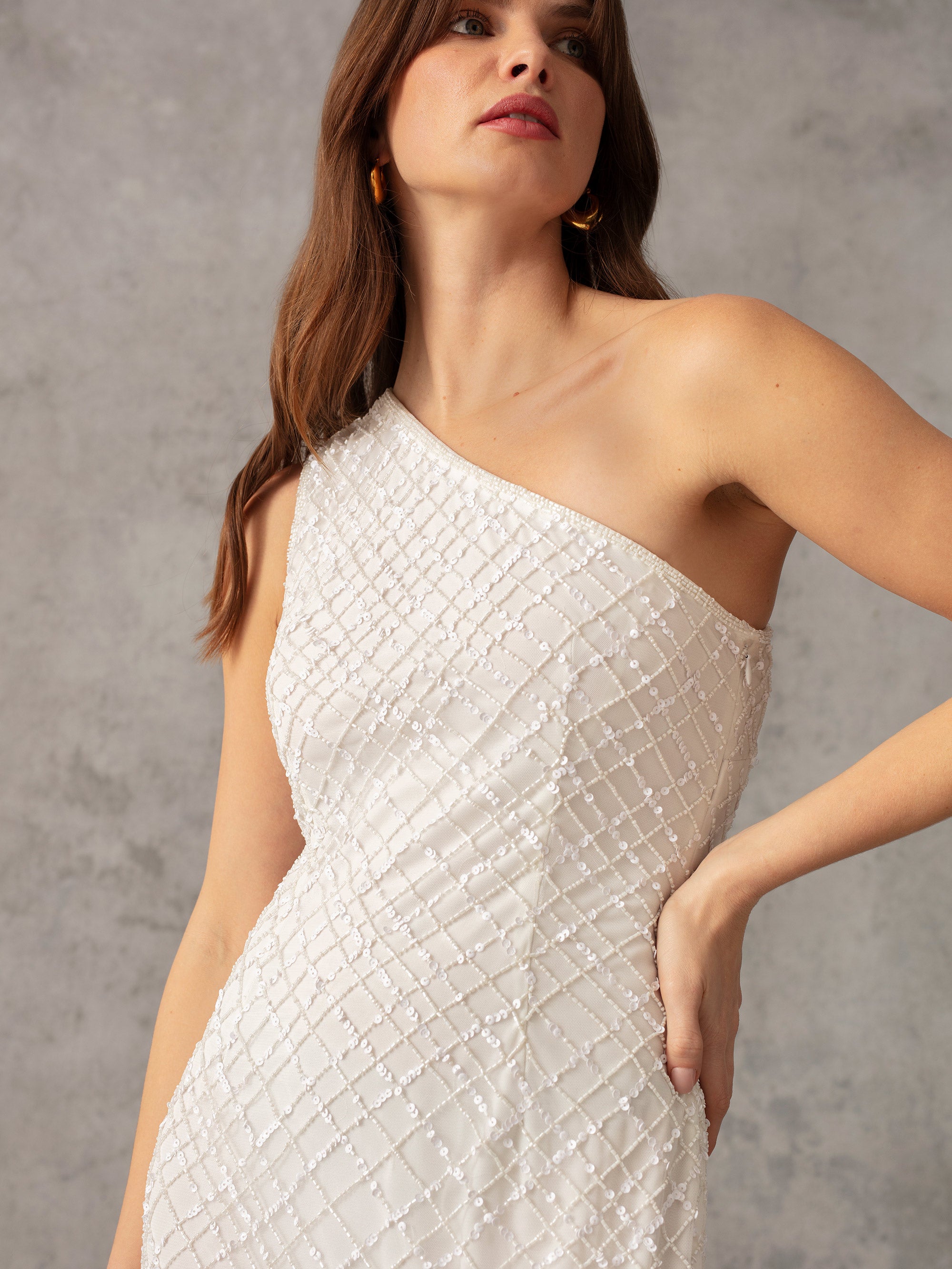 White One Shoulder Beaded Dress – Ro&Zo