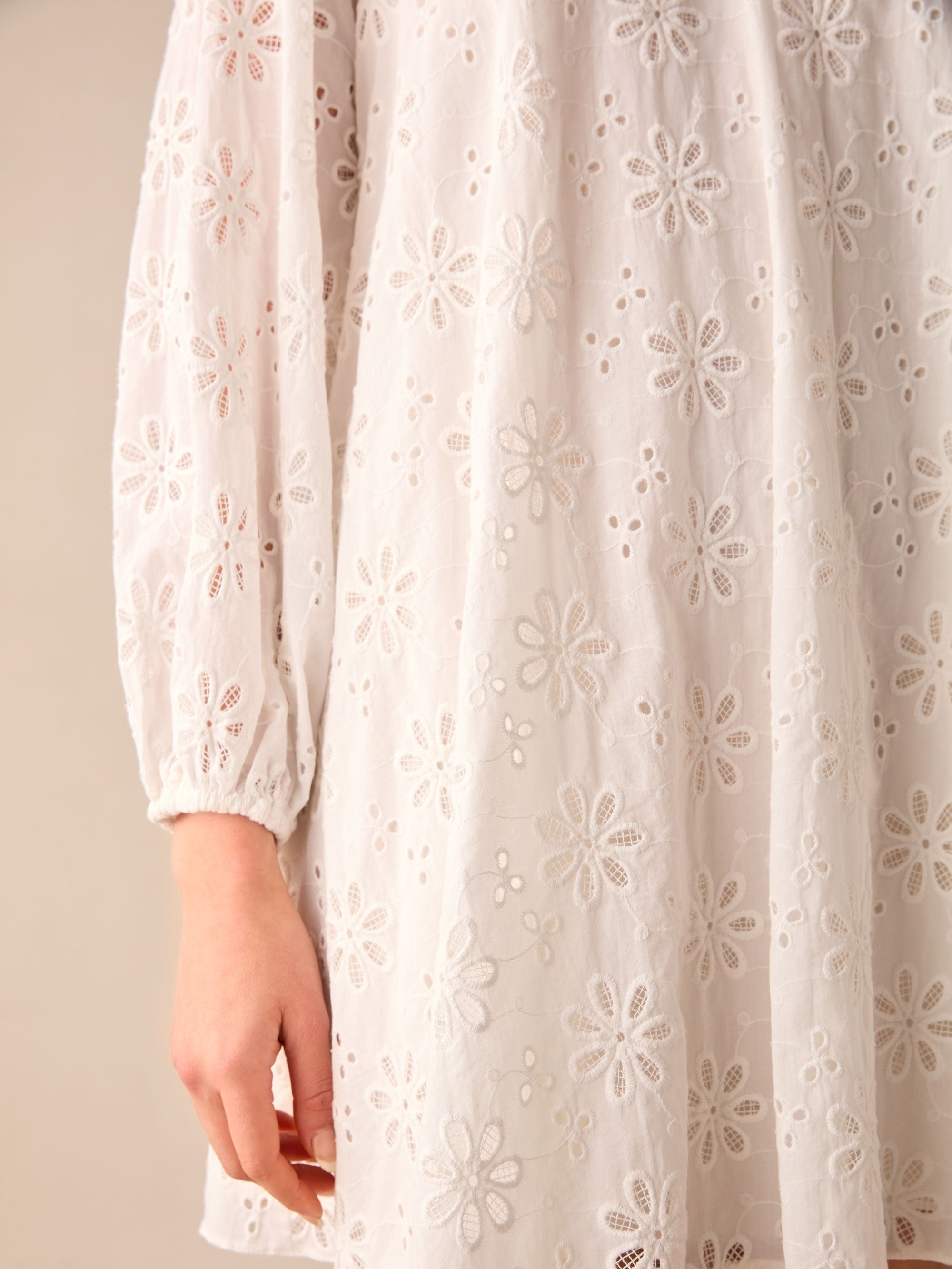 Ivory Broderie V-Neck Swing Dress – Ro&Zo