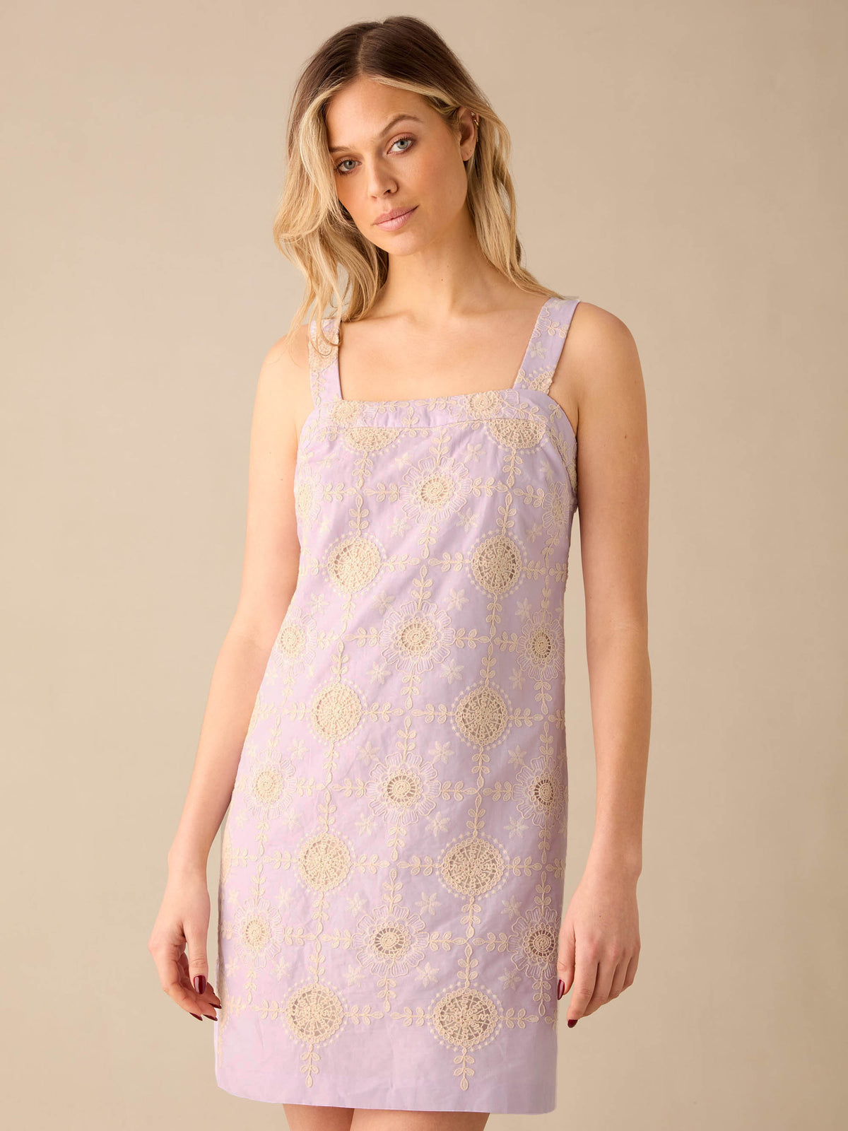Lilac Broderie Strappy Short Dress