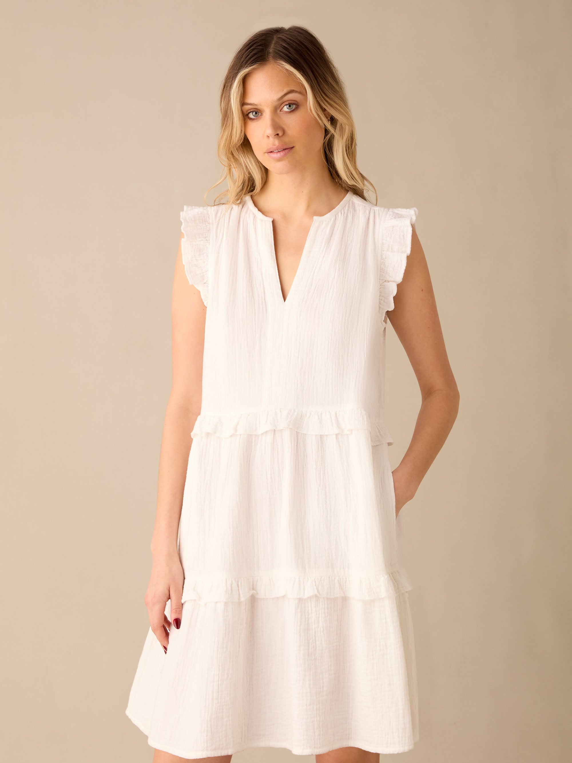 White Frill Detail Cheesecloth Dress Ro Zo