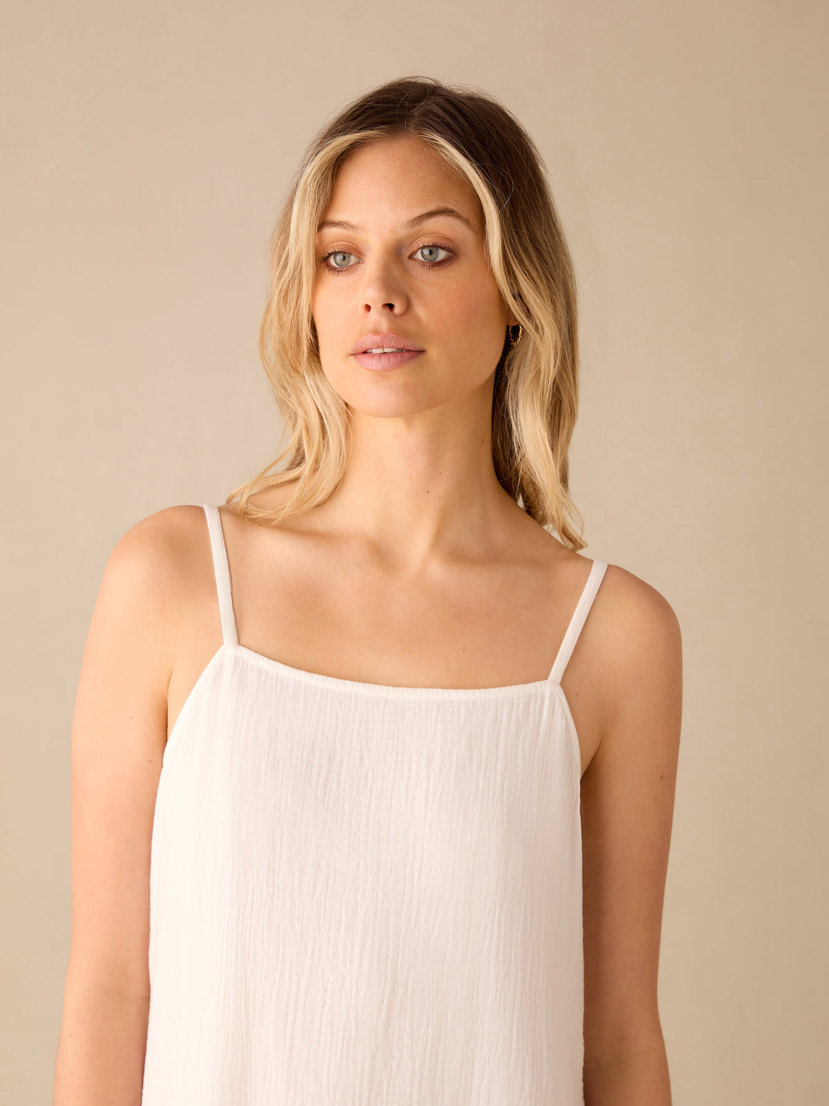 White Tiered Hem Strappy Cheesecloth Dress