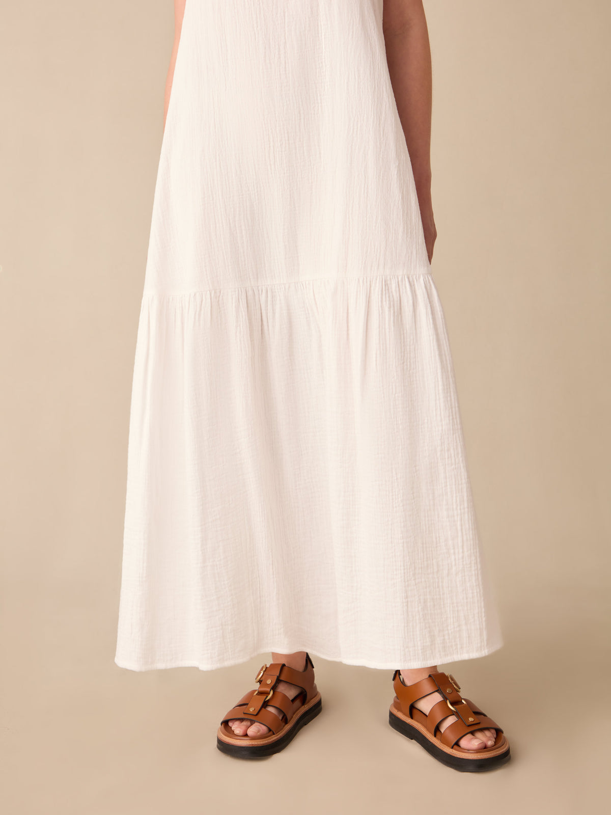Petite White Tiered Hem Strappy Cheesecloth Dress