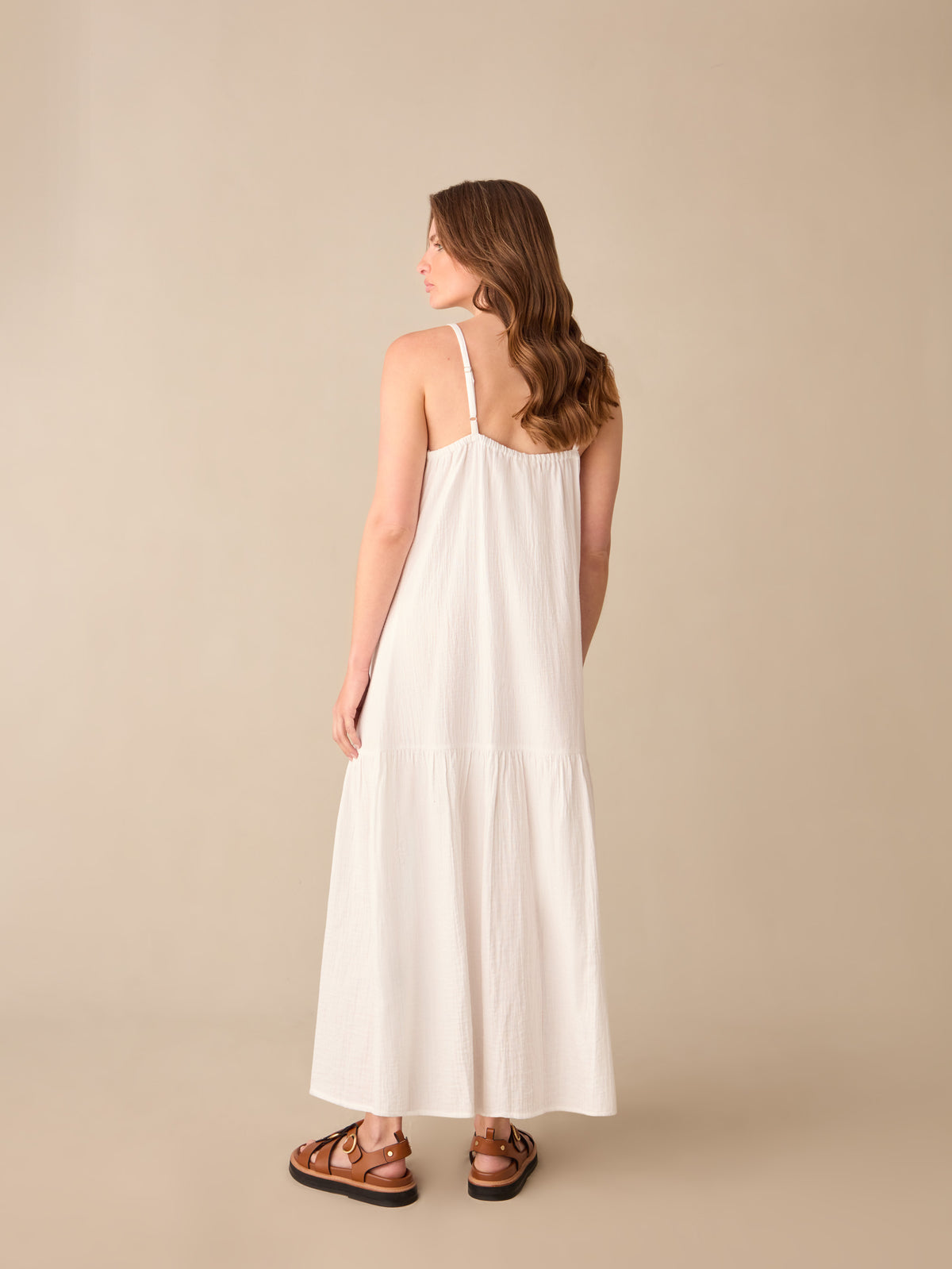 Petite White Tiered Hem Strappy Cheesecloth Dress
