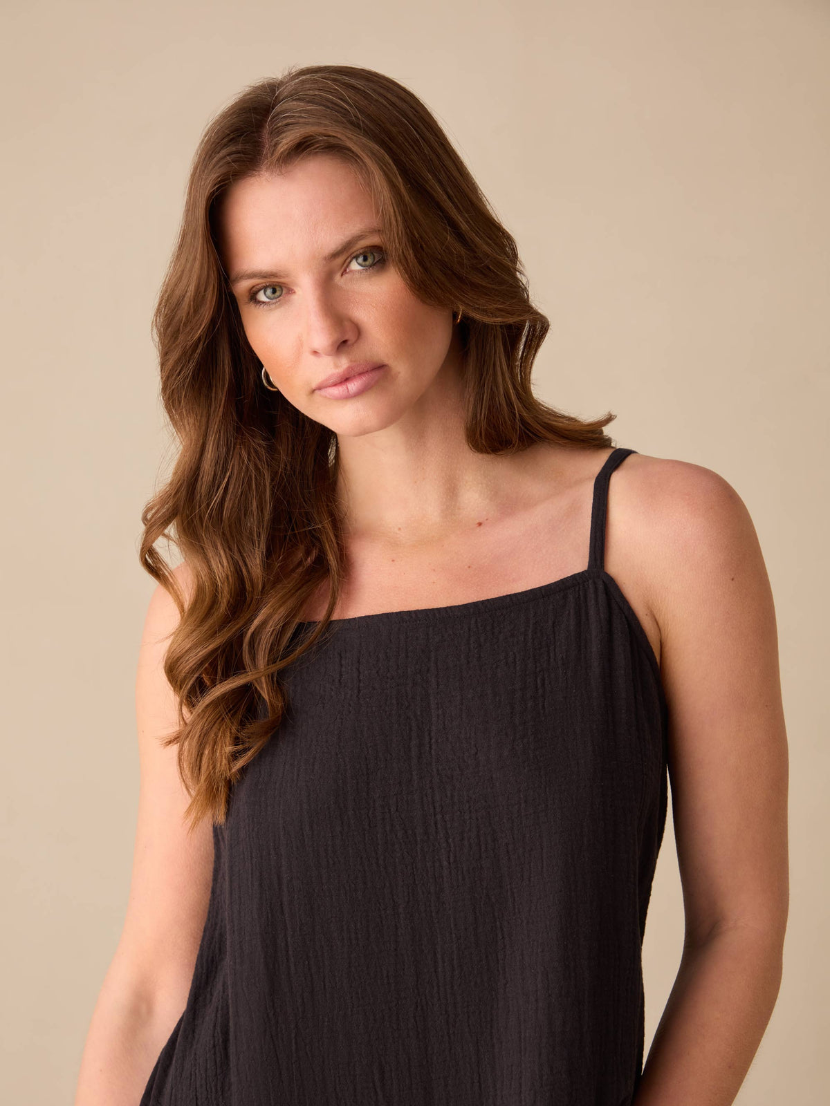 Petite Black Tiered Hem Strappy Cheesecloth Dress