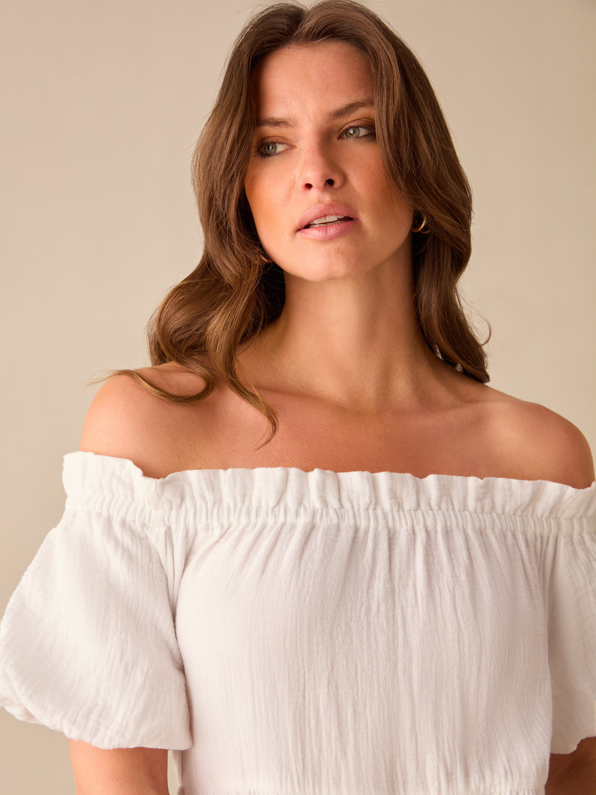 Petite White Off Shoulder Cheesecloth Dress