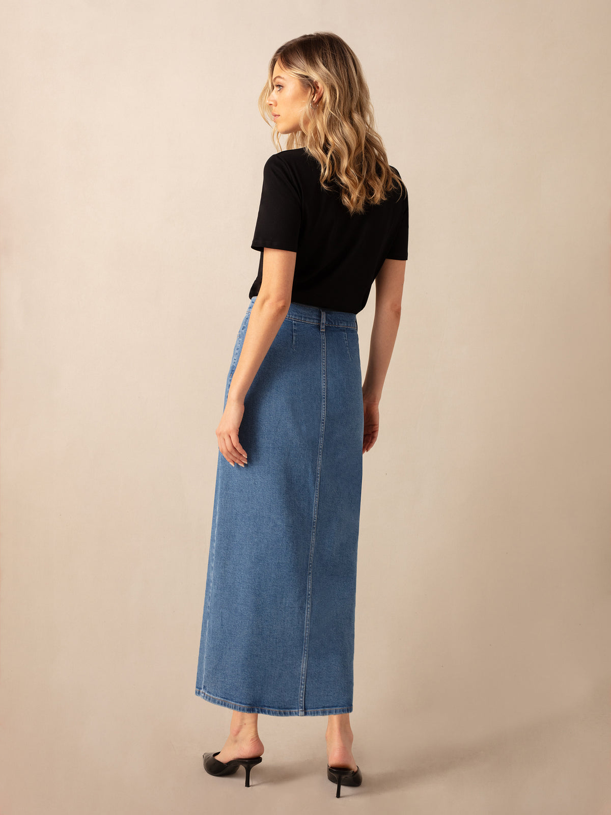 Mid Wash Blue Denim Midaxi Skirt