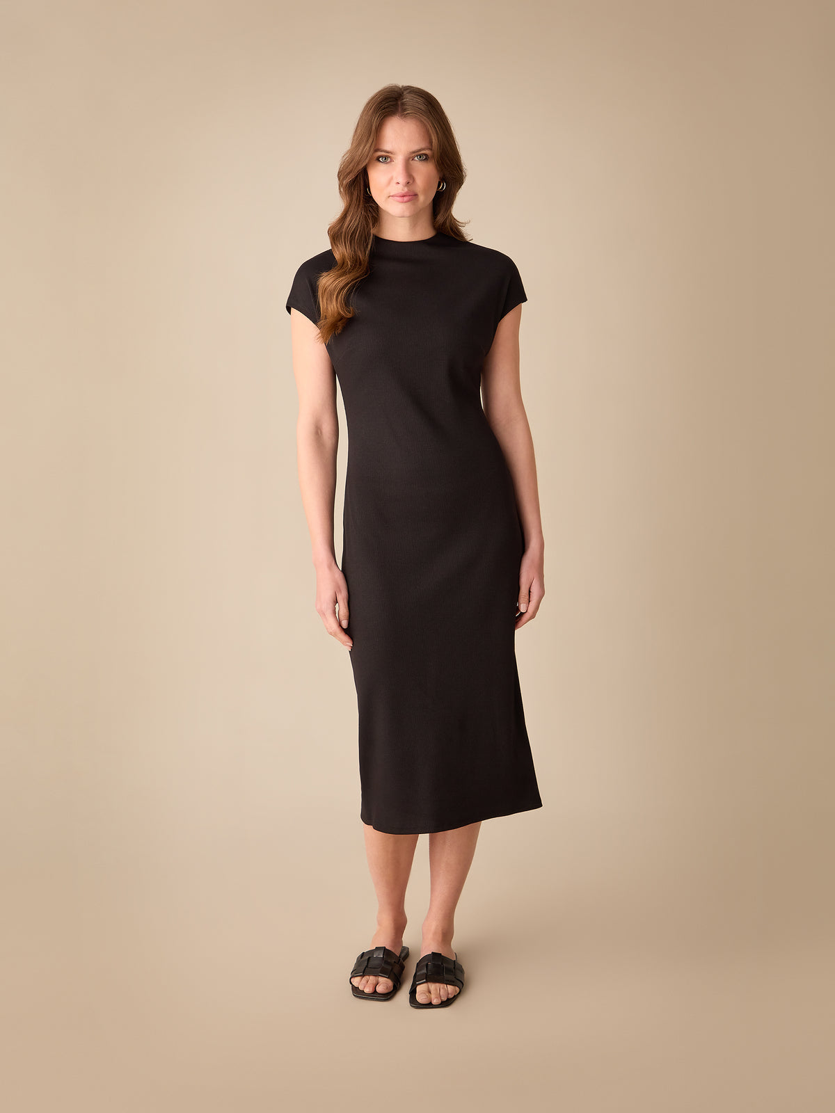 Petite Black Rib Knit Midi Dress