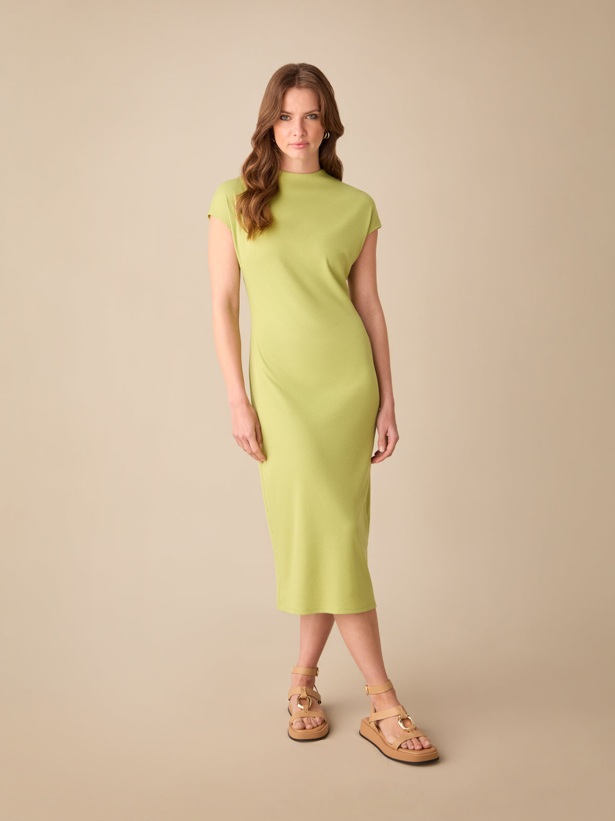 Green Rib Knit Midi Dress
