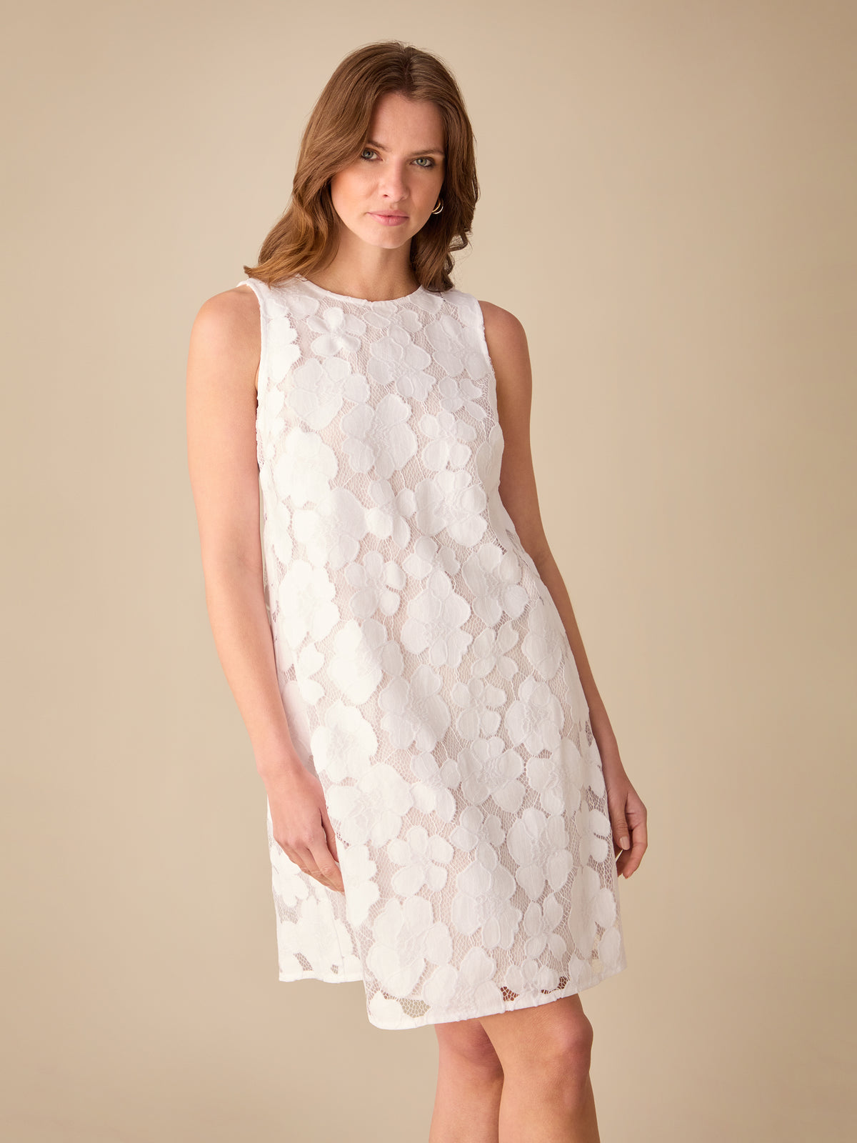 Petite White Lace Mini Shift Dress