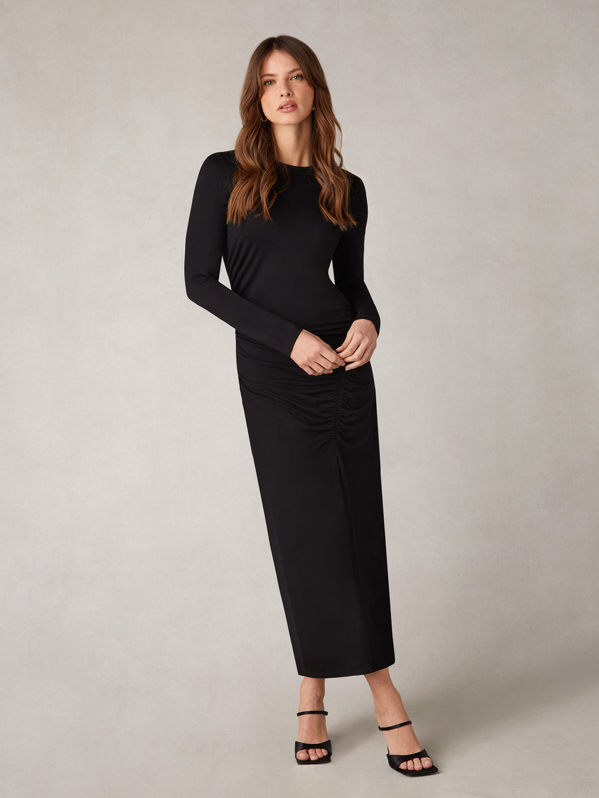 Black Jersey Ruched Side Midaxi Dress