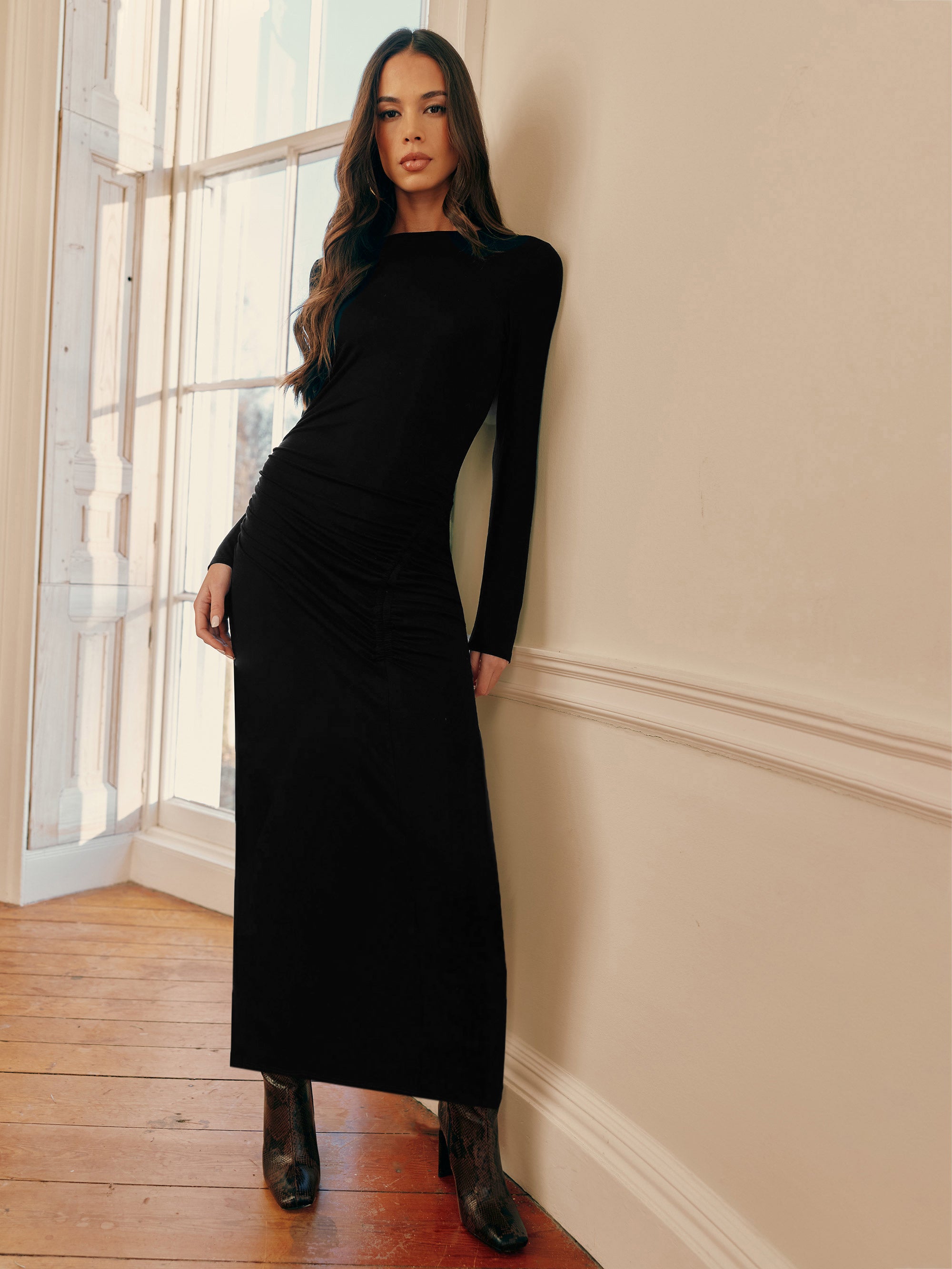 Midaxi black dress best sale