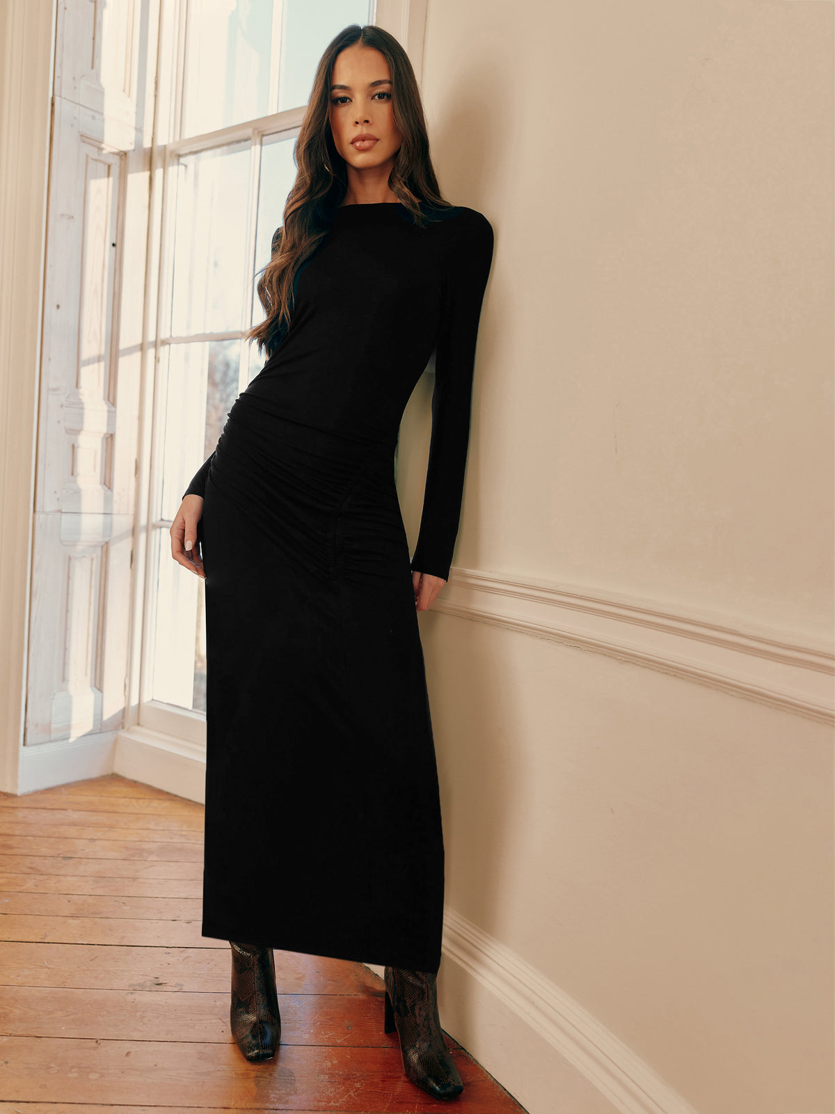 Black Ruched Side Jersey Mini Dress