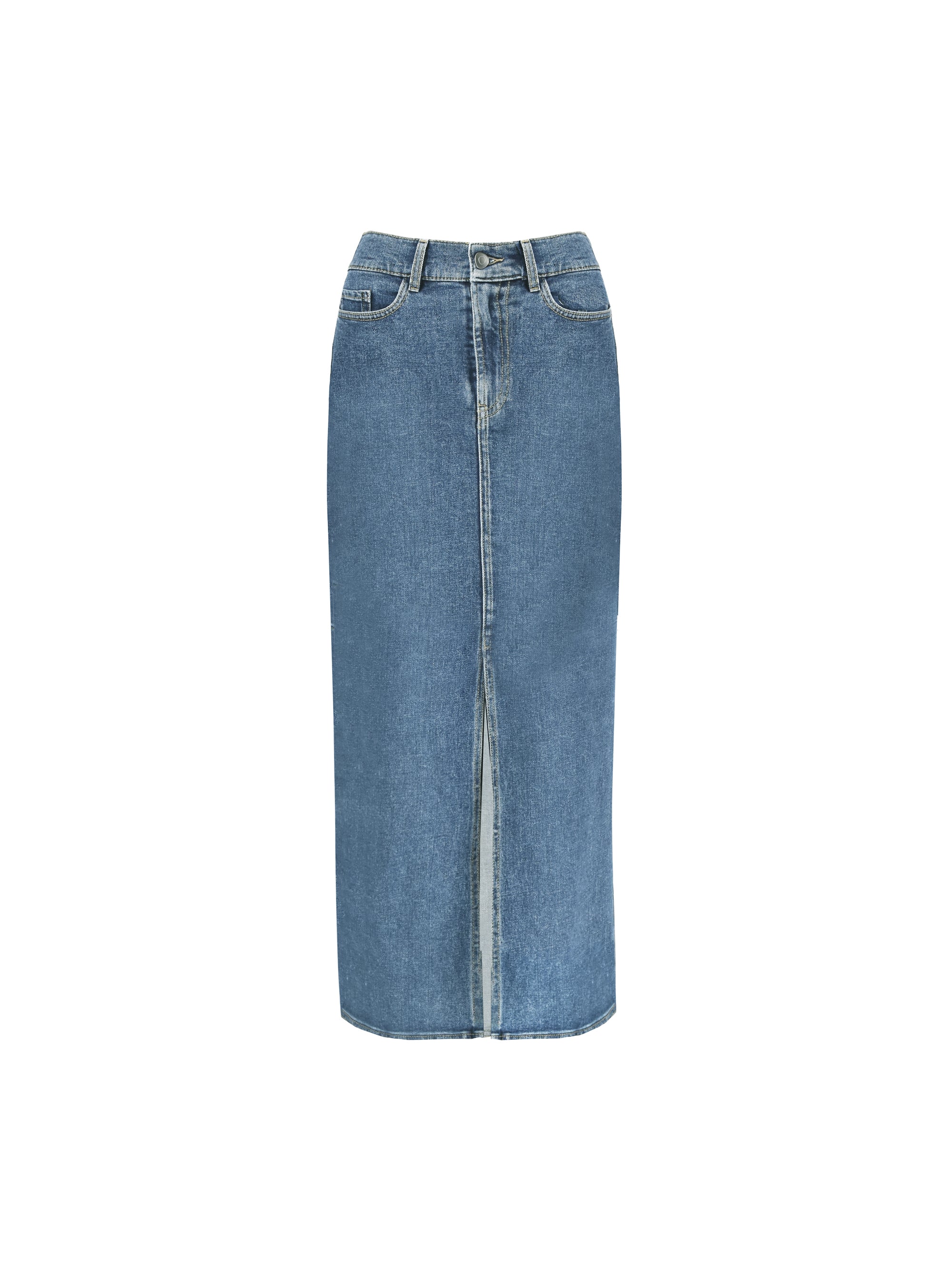 Petite Mid Wash Blue Denim Midaxi Skirt – Ro&Zo
