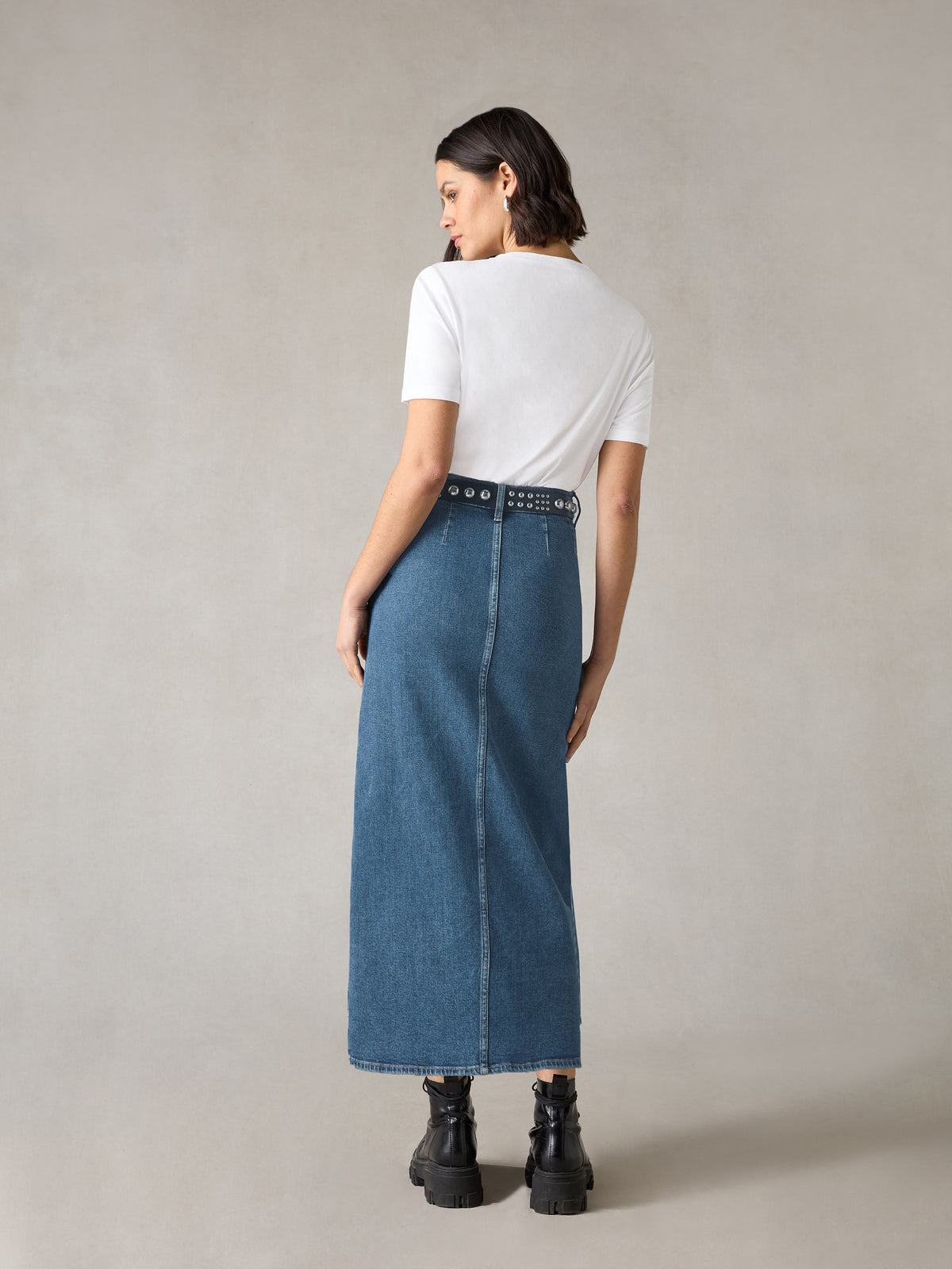 Petite Mid Wash Blue Denim Midaxi Skirt