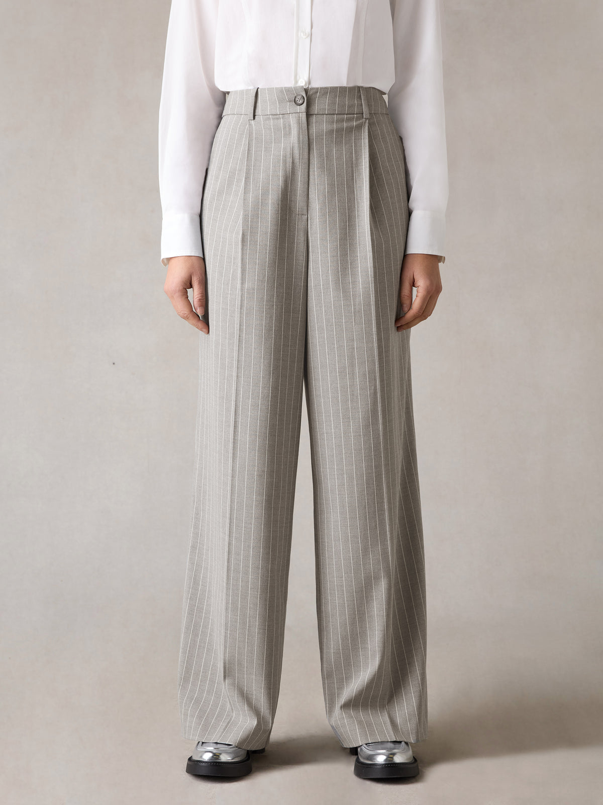 Petite Grey Pinstripe Trousers