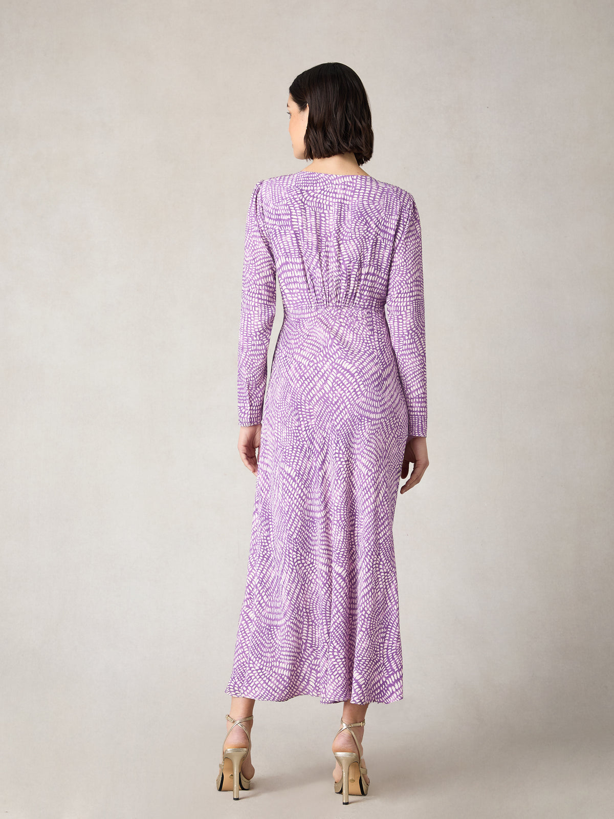 Petite Purple Geo Print Ruched Front Midi Dress