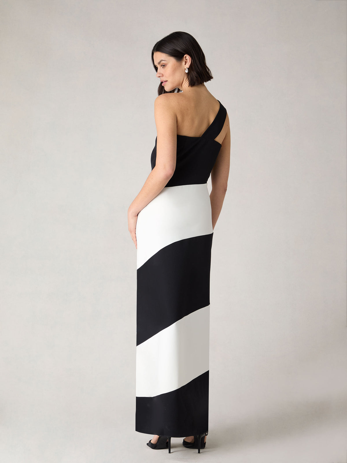 Petite Sofia Mono Stripe One Shoulder Maxi Dress