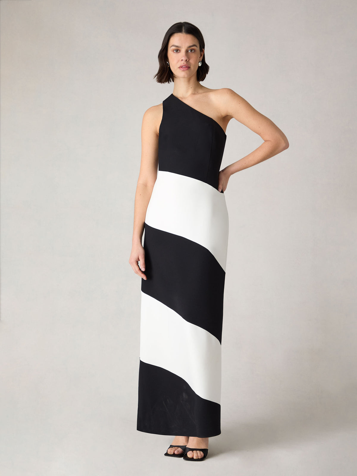 Petite Sofia Mono Stripe One Shoulder Maxi Dress